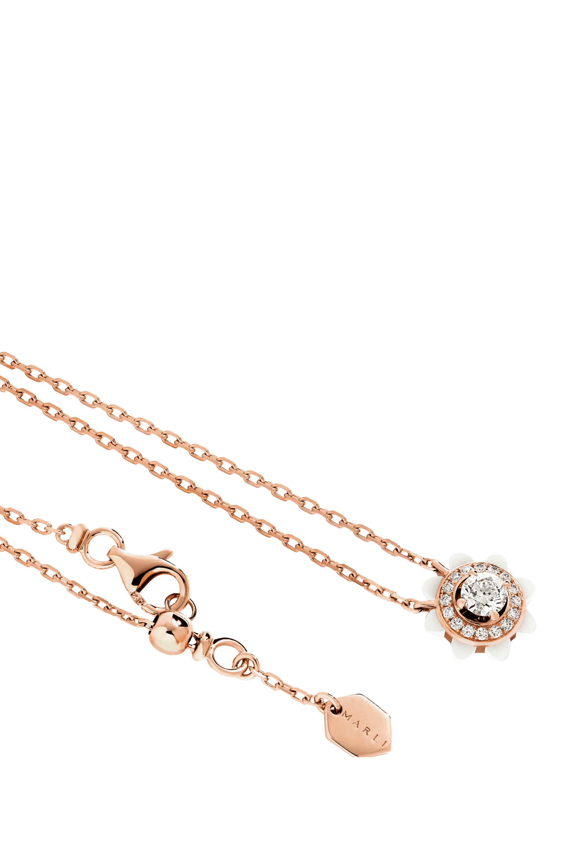 Tip-Top Pendant, 18k Rose Gold with White Agate & Diamonds