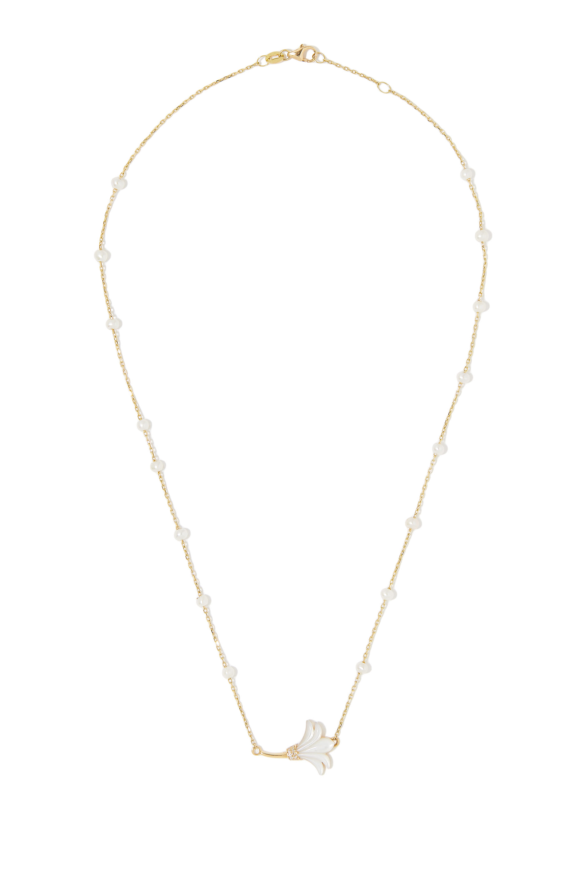 Psychedeliah Necklace, 18k Yellow Gold with Diamonds & Mother of Pearl
