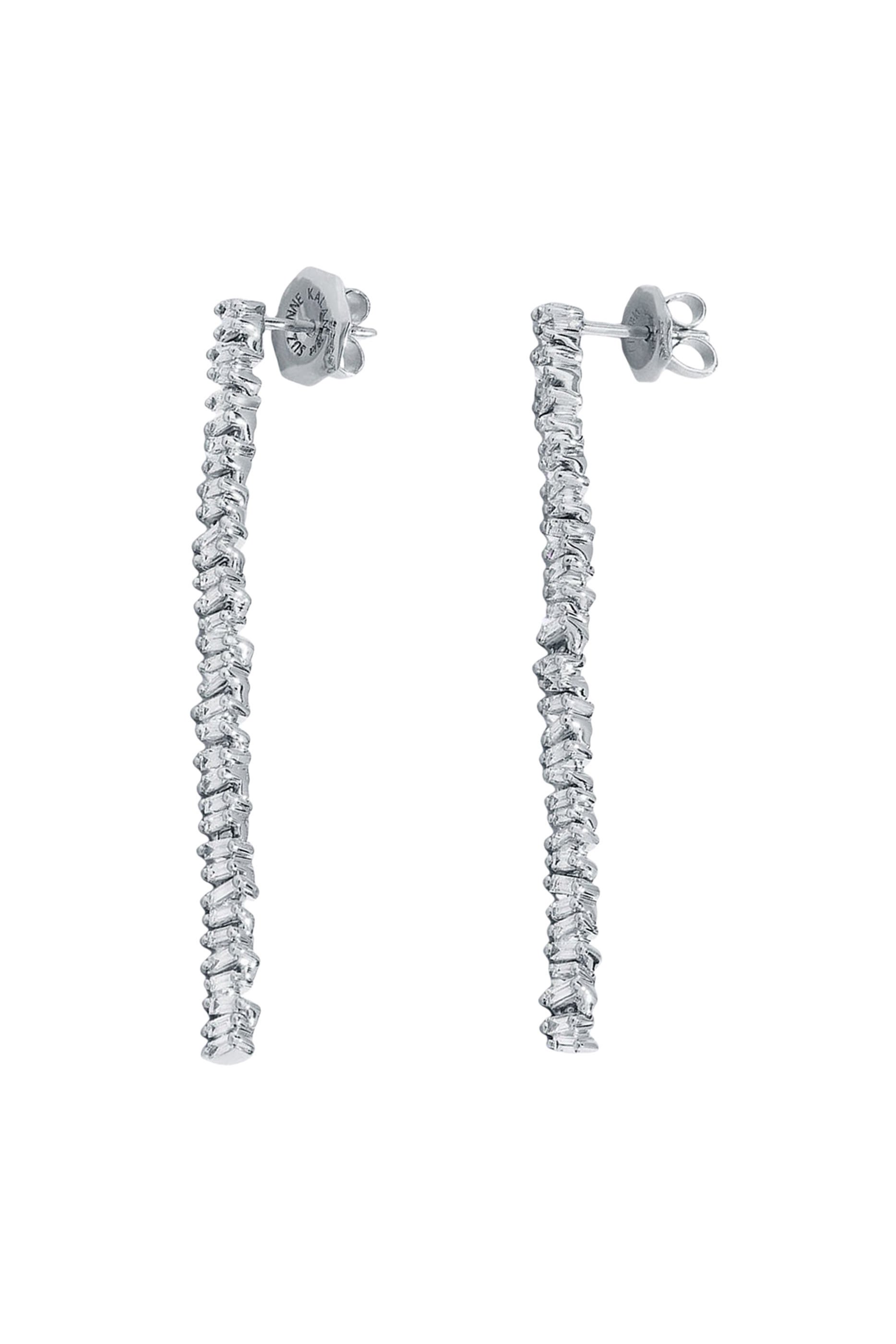 Fireworks Linear Baby Tennis Earrings,  18K White Gold & Diamonds