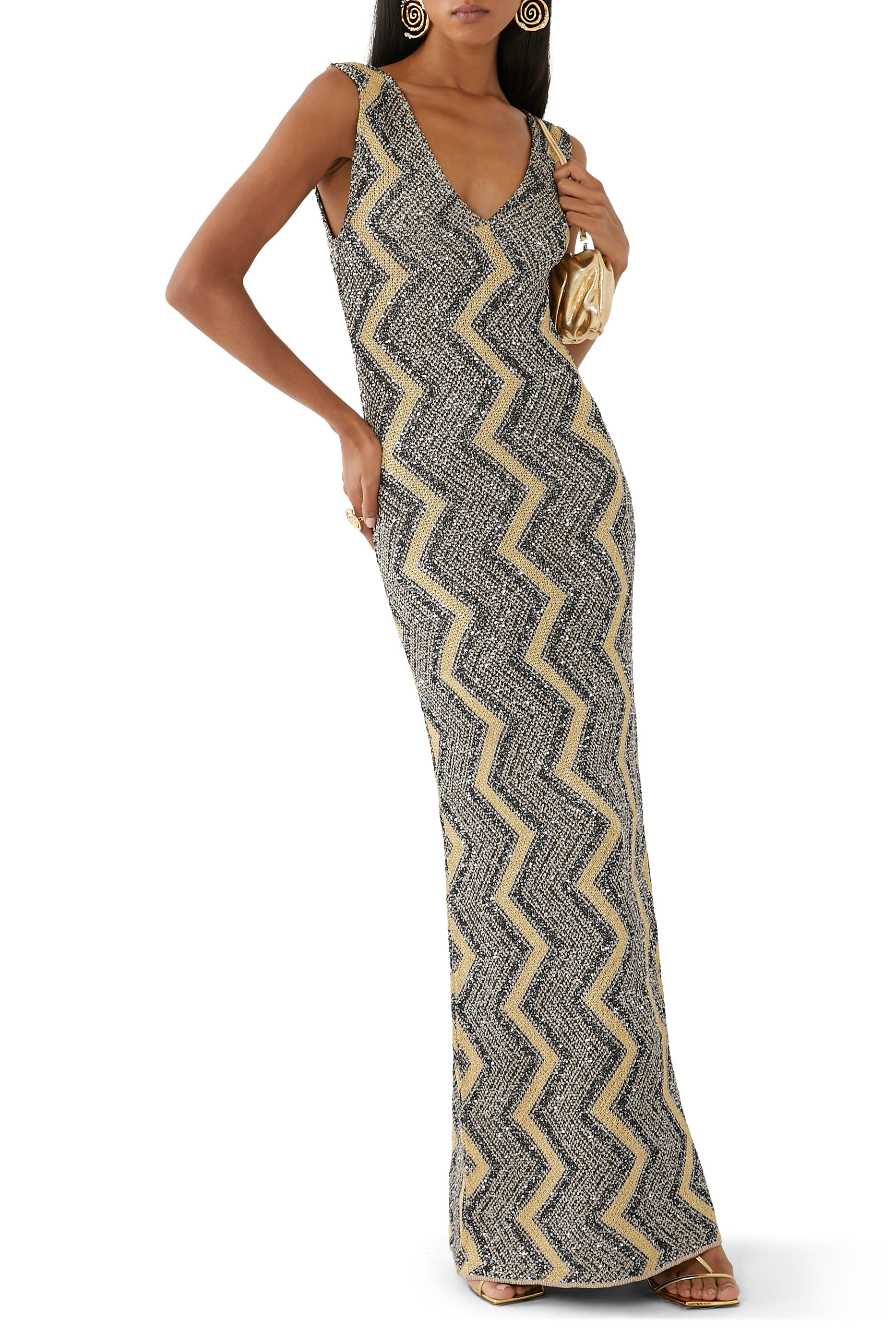 Macro Chevron Viscose Lame' Maxi Dress