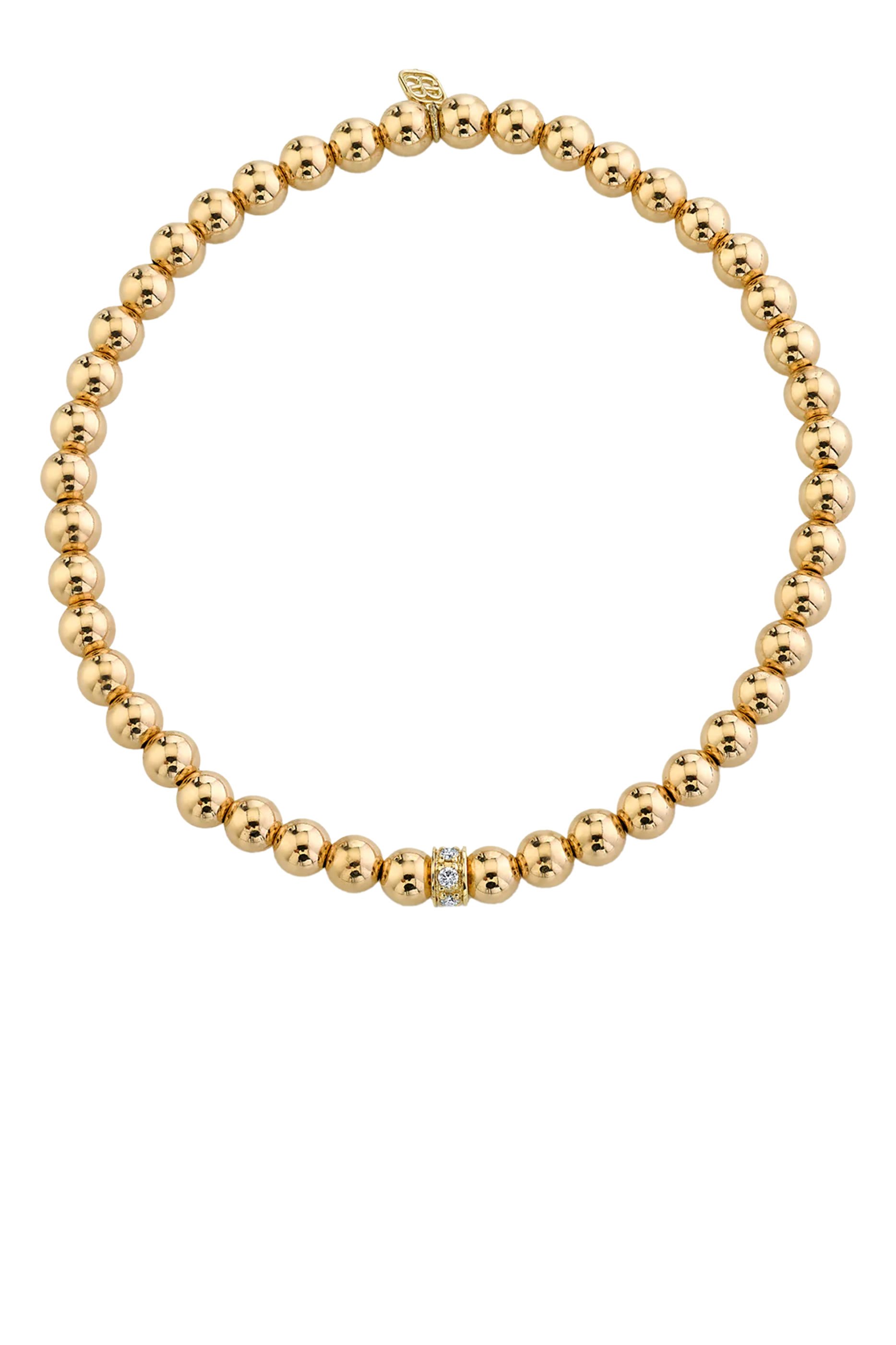 Pave Wheel Bead on Gold Beaded Bracelet, 14k Yellow Gold & Diamonds