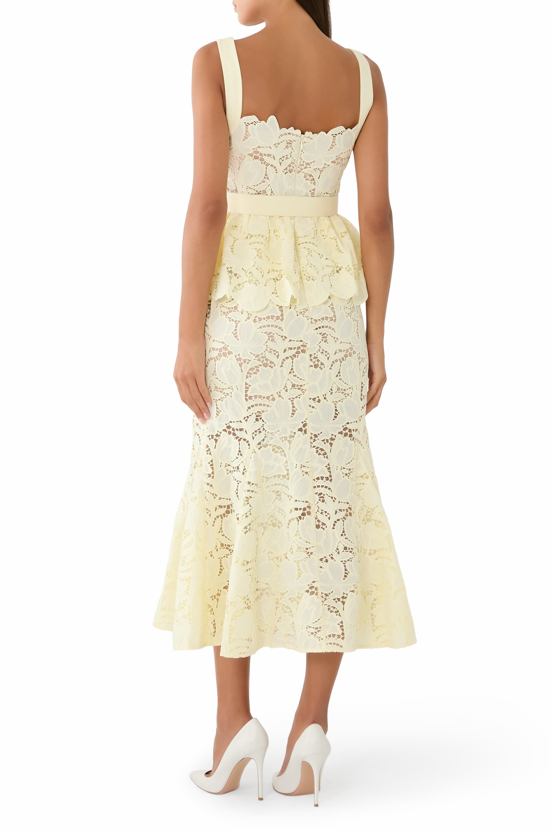 Lace Peplum Midi Dress