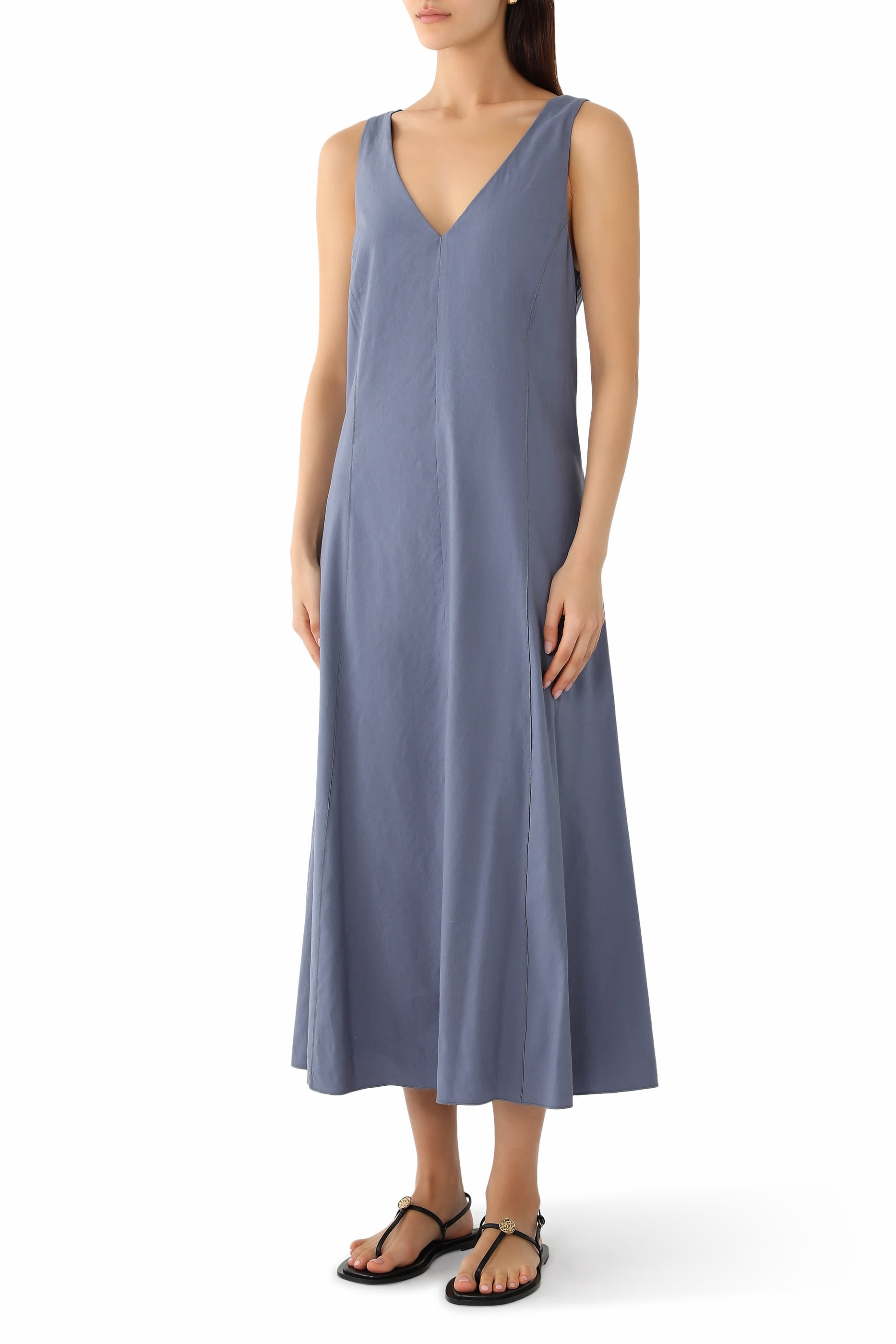 Linen-Blend V-Neck Dress 