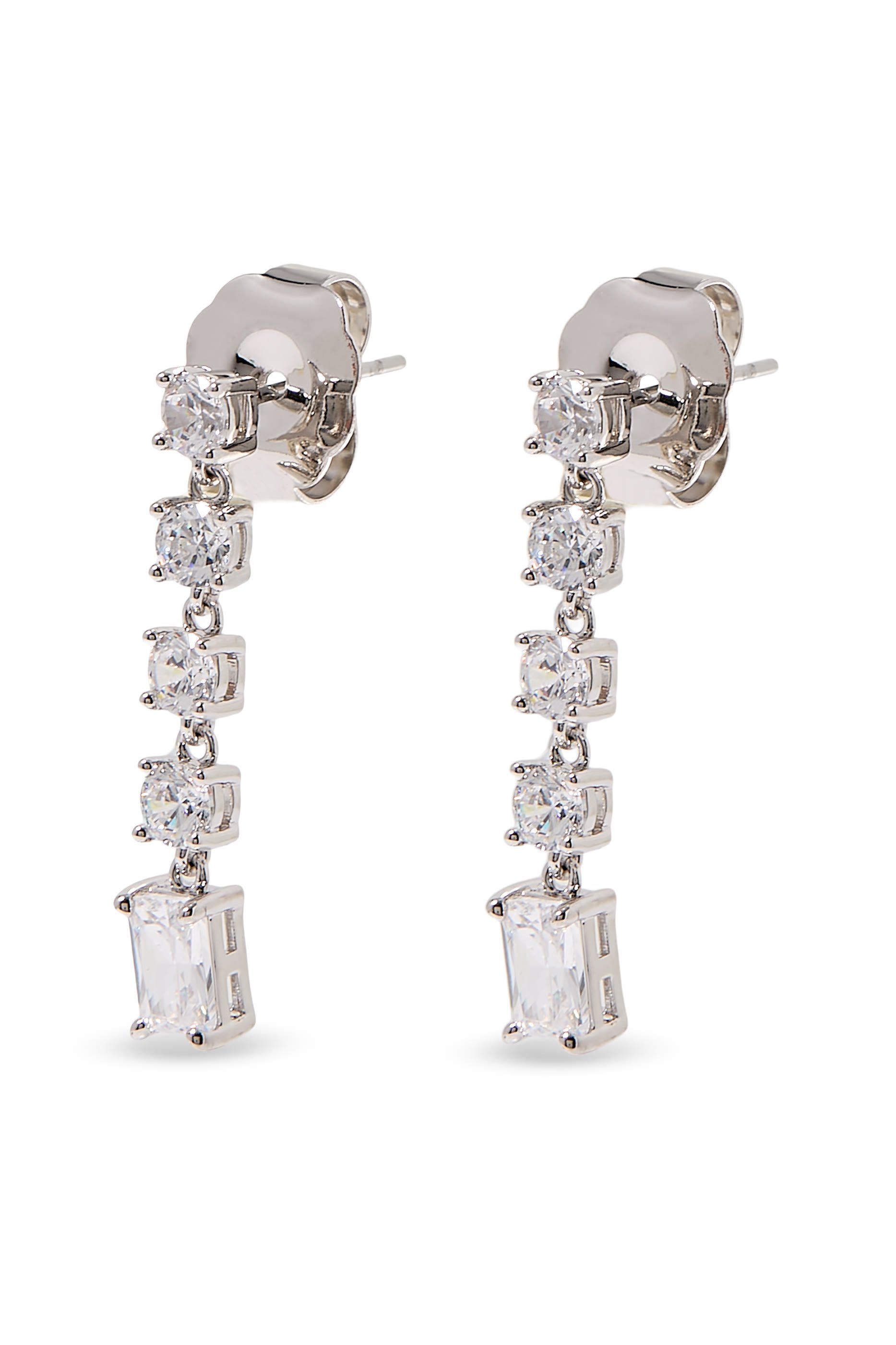  Drop Earrings, Rhodium-Plated Brass & Cubic Zirconia