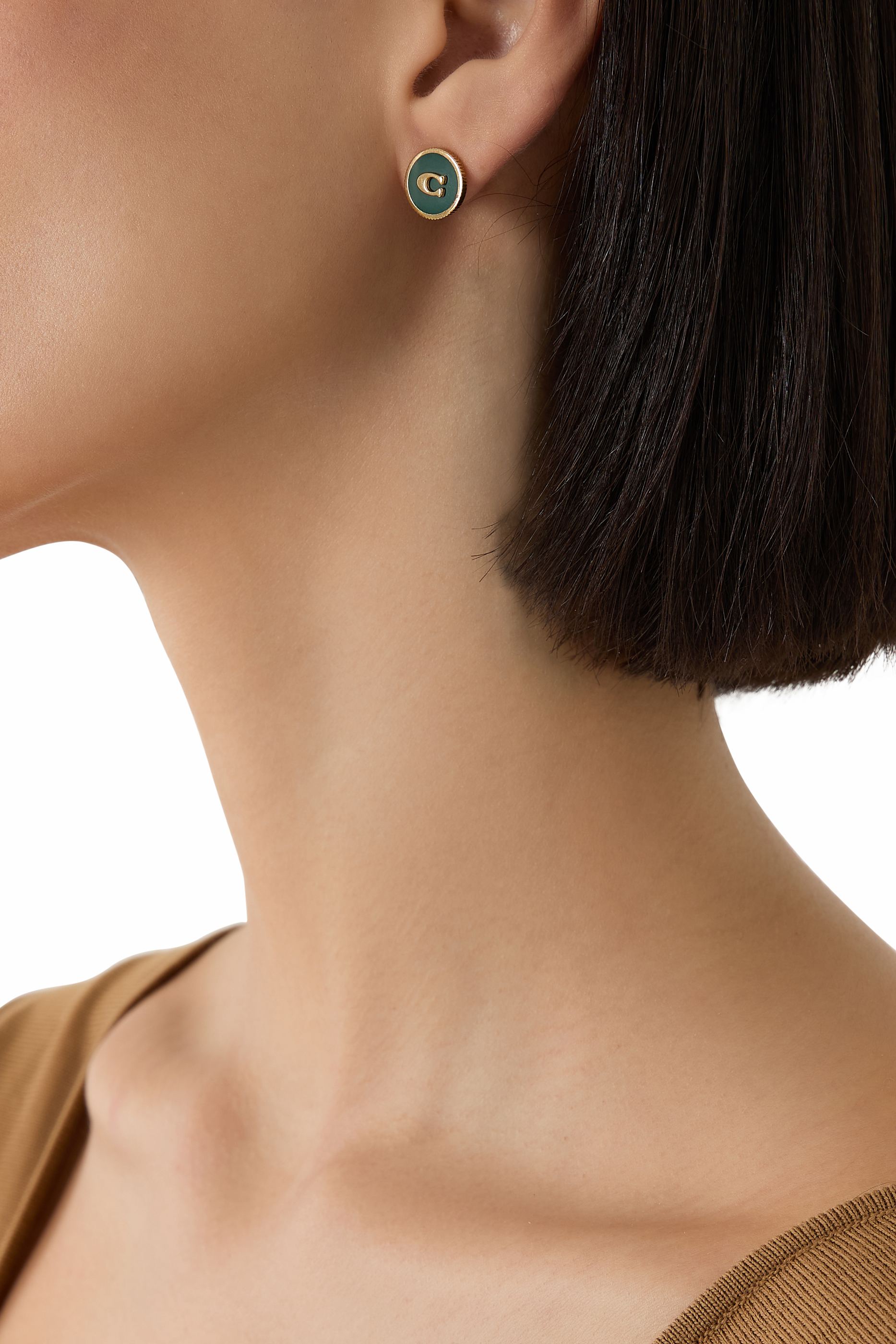 Logo Mother of Pearl Stud Earrings, Enamel