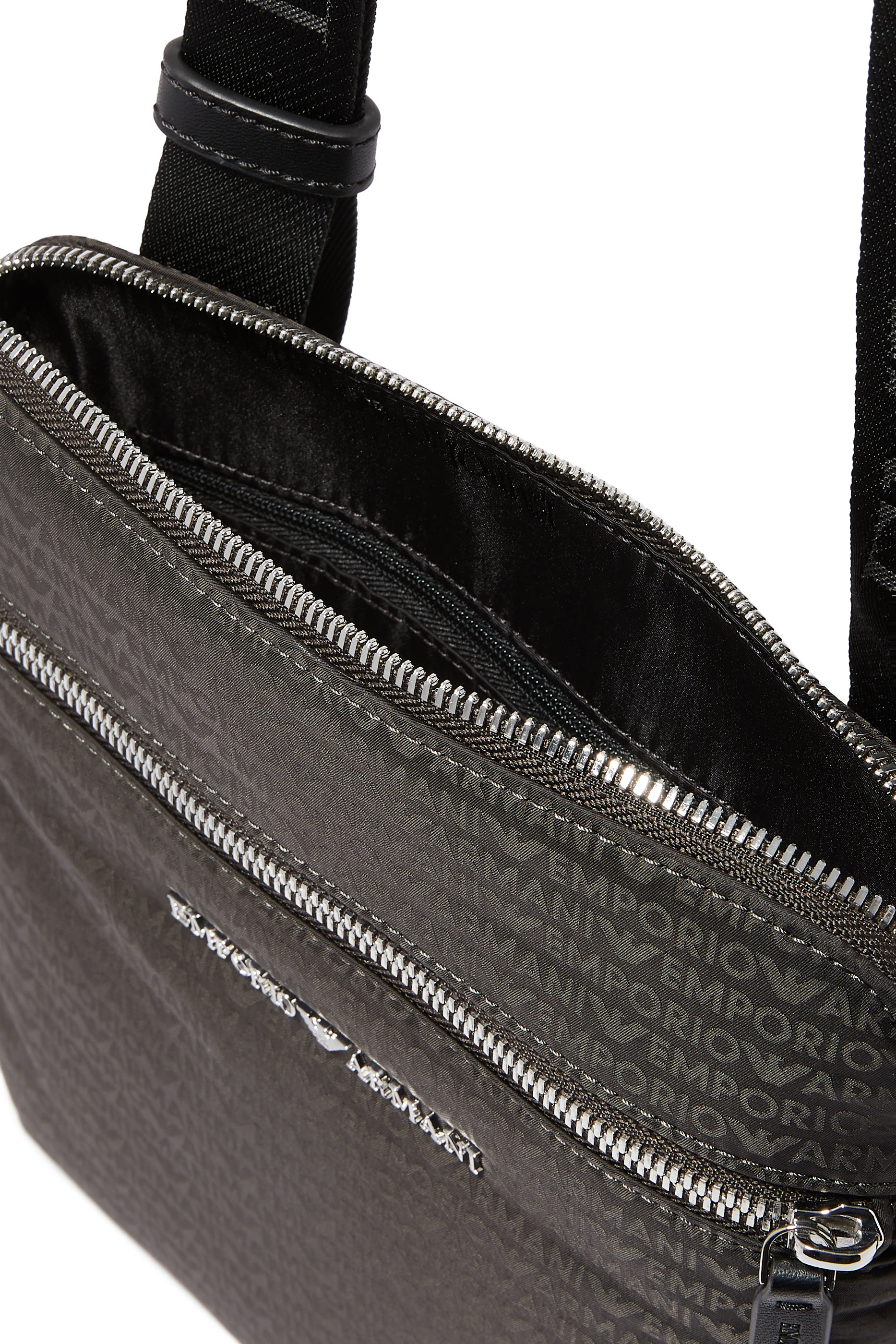 Flat Shoulder Bag in Nylon with All-Over Jacquard Logo Lettering