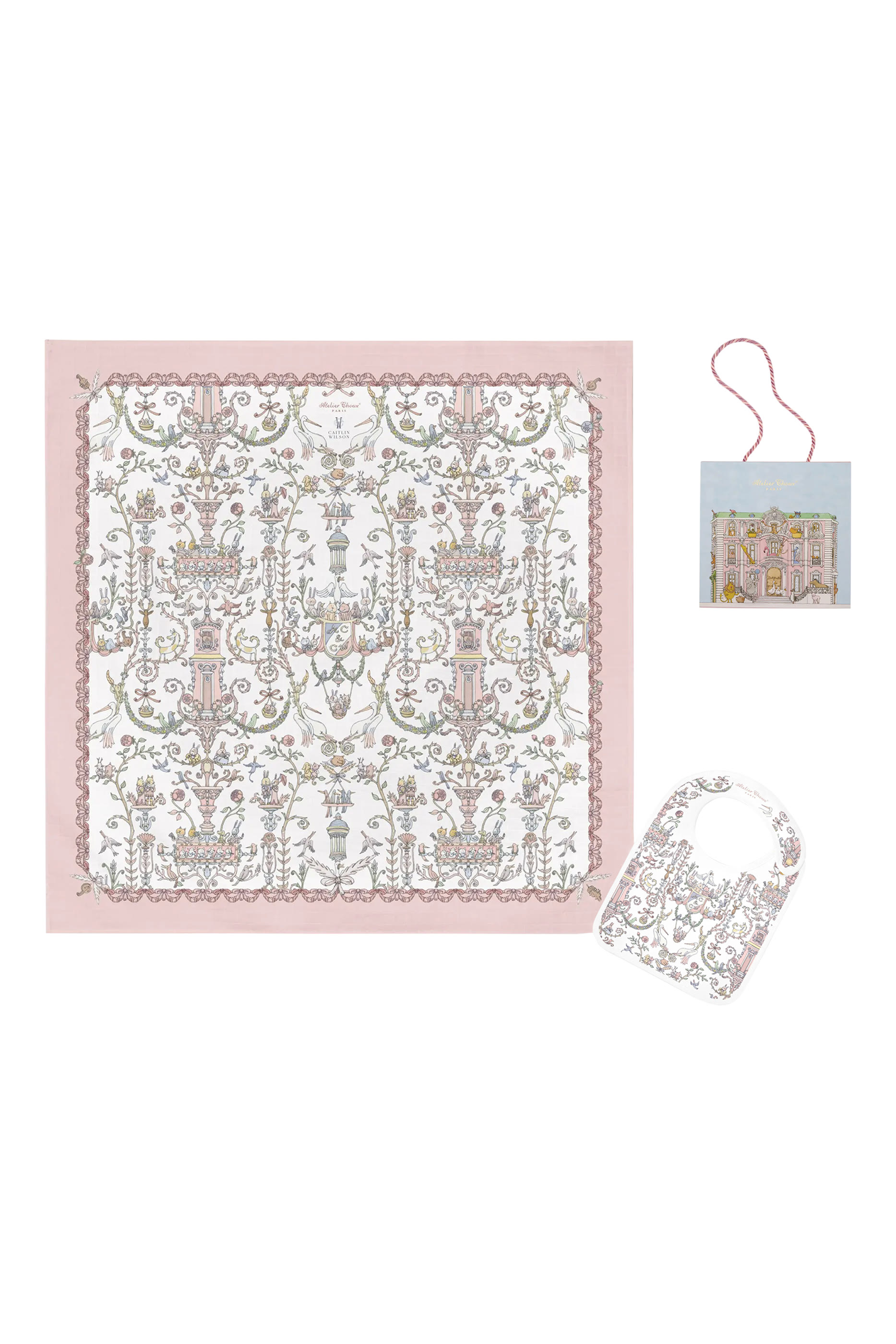 Kids Toile de Jouy Carr&eacute; and Bib Set