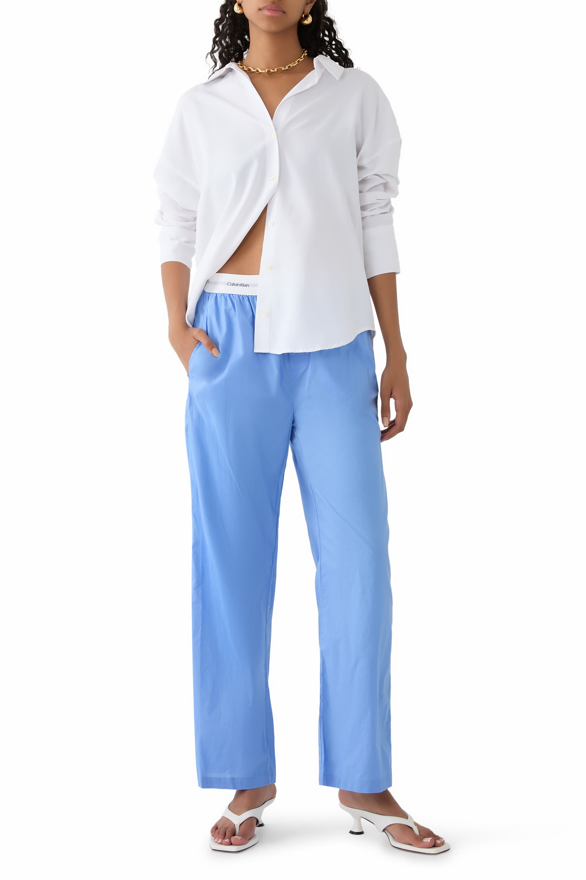 Logo Waistband Cotton Poplin Pants