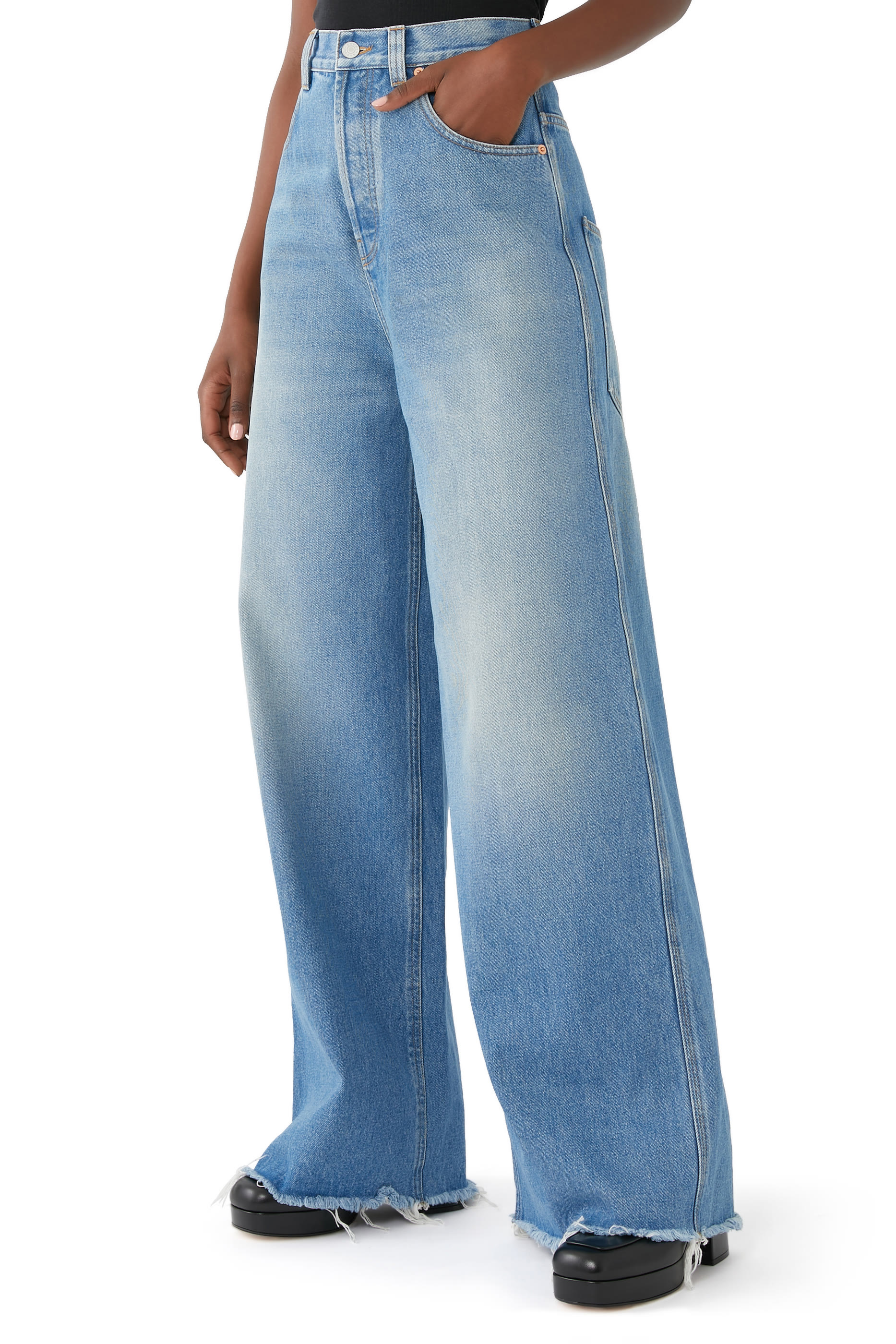 Horsebit Wide-Leg Flared Jeans
