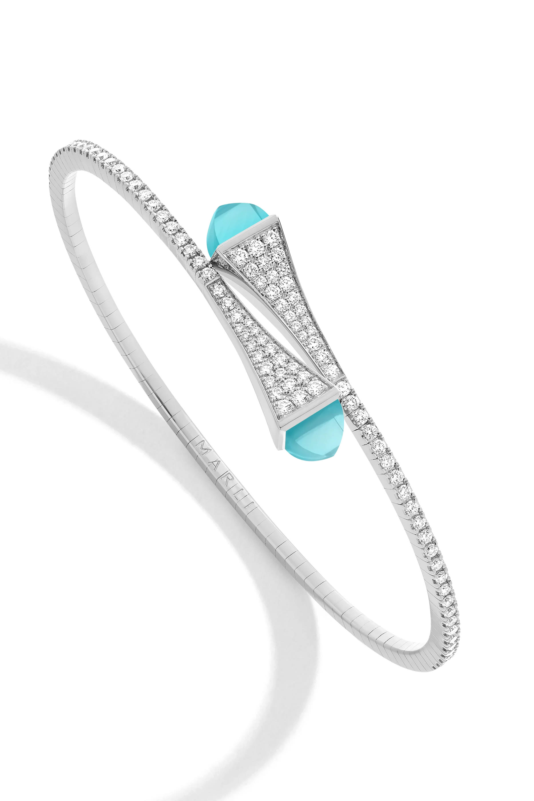 Cleo Midi Bangle, 18k White Gold with Sea Blue Chalcedony & Diamonds
