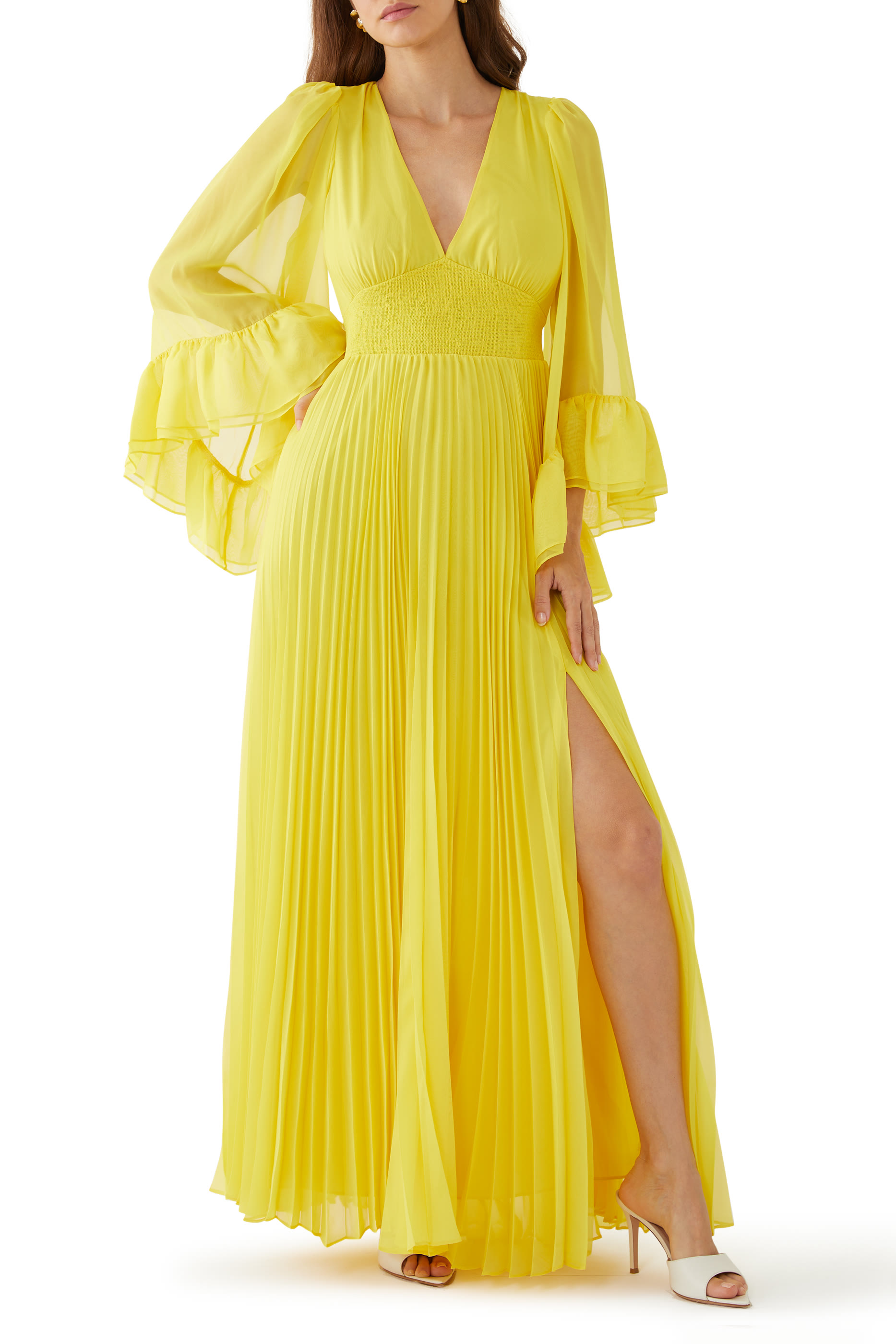 Selene Deep V Pleated Maxi Dress