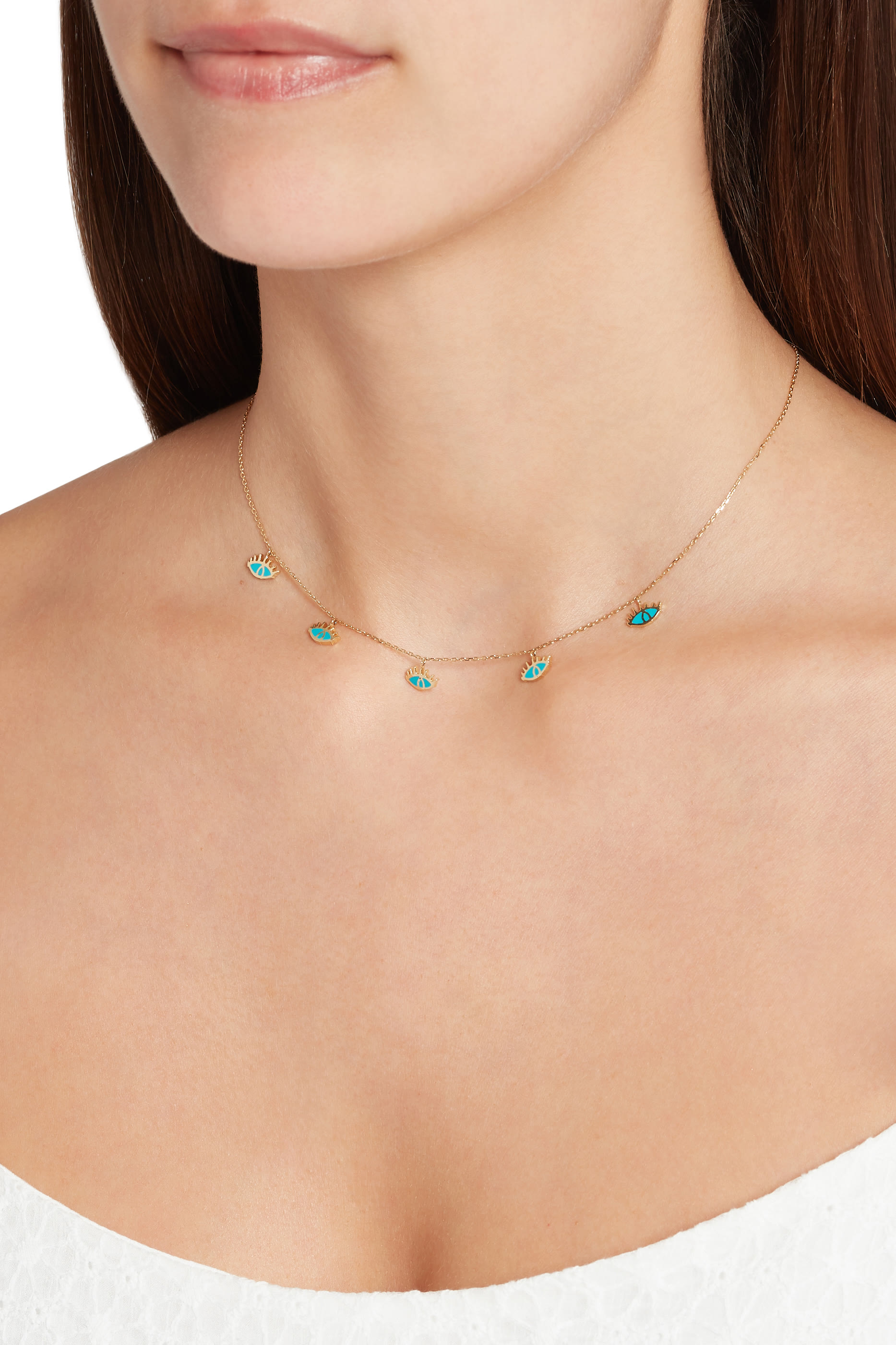 Turquoise Enamel Eye Charm Necklace