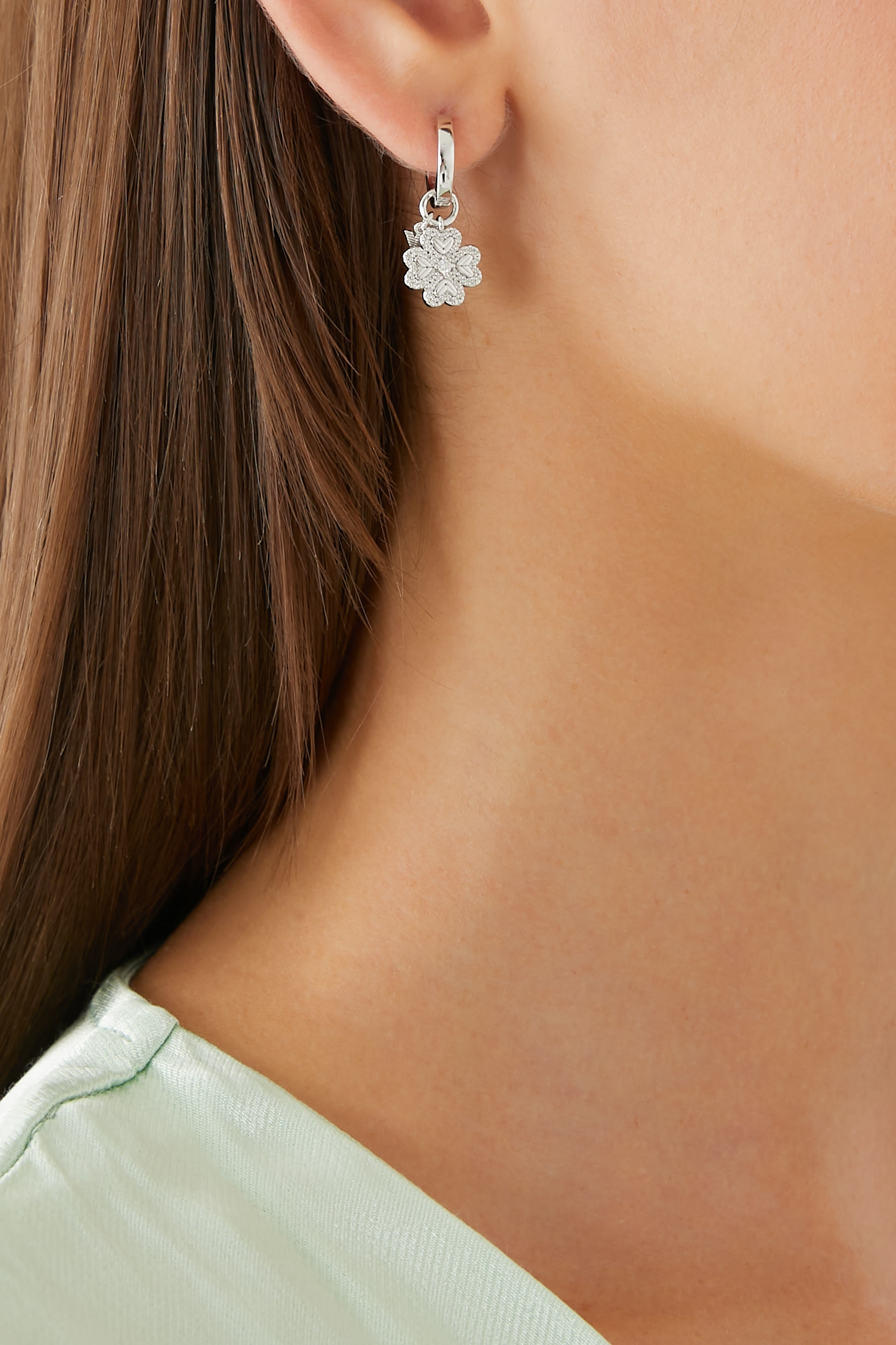 Four-Leaf Clover Hoop Earrings, Sterling Silver