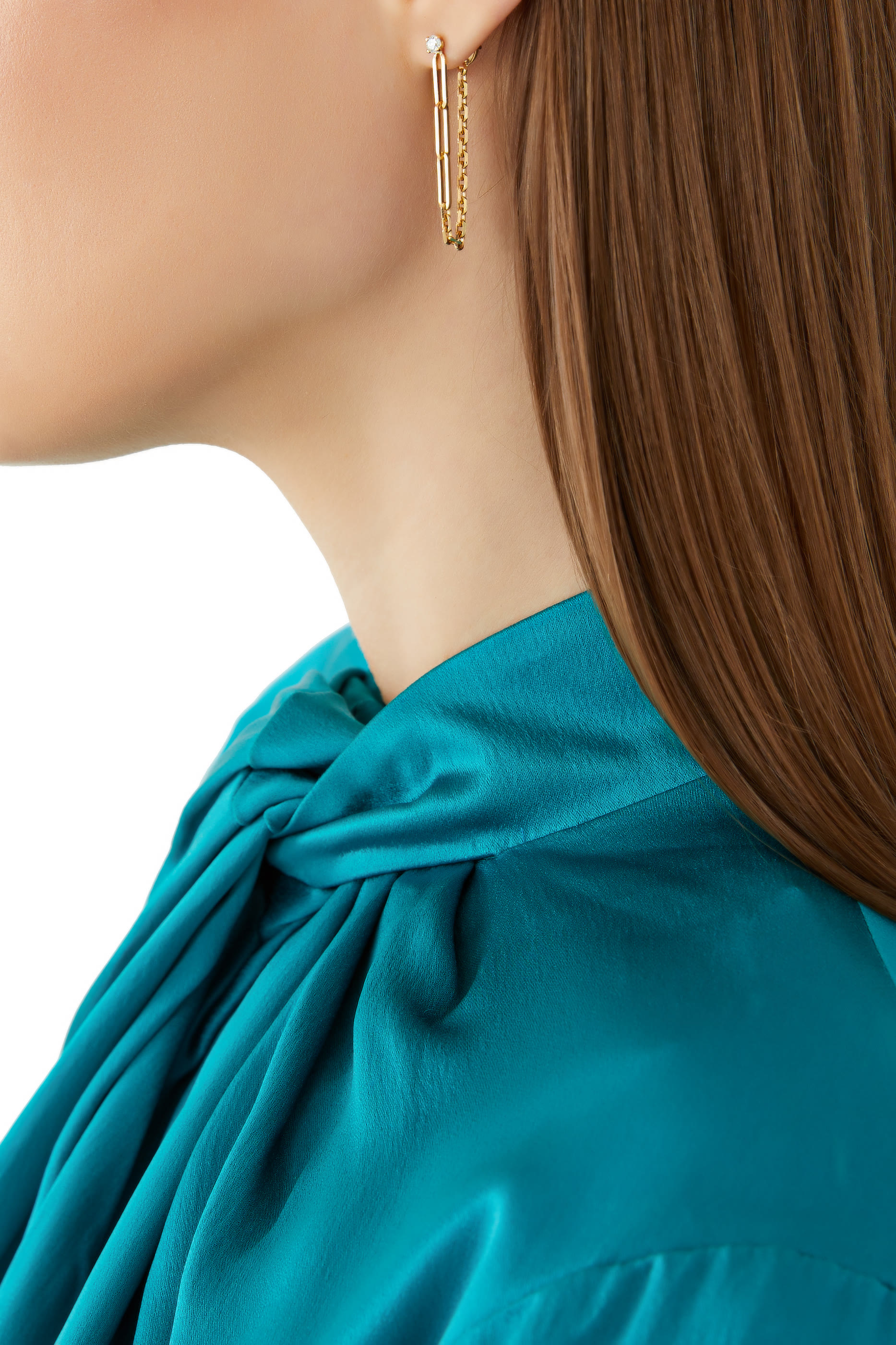 Solitaire Chain Earring, 18k Yellow Gold & Diamond