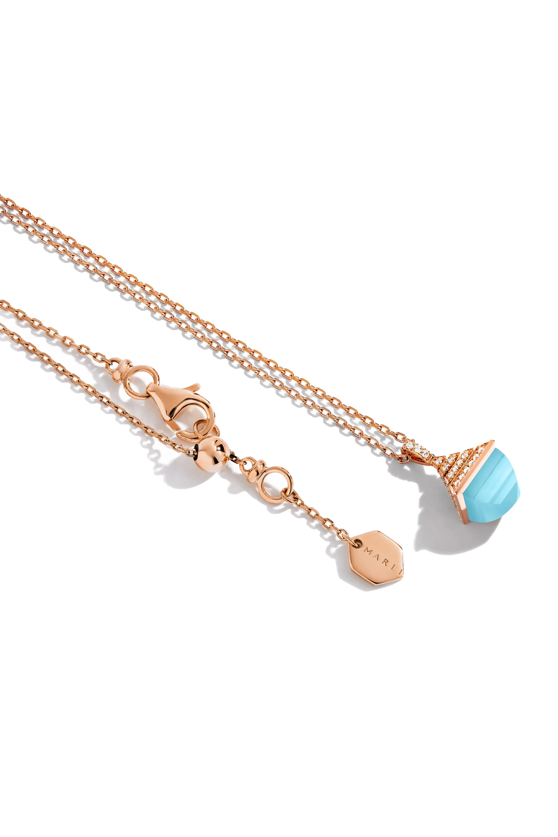 Cleo Mini Rev Pendant, 18k Rose Gold with Turquoise & Diamonds