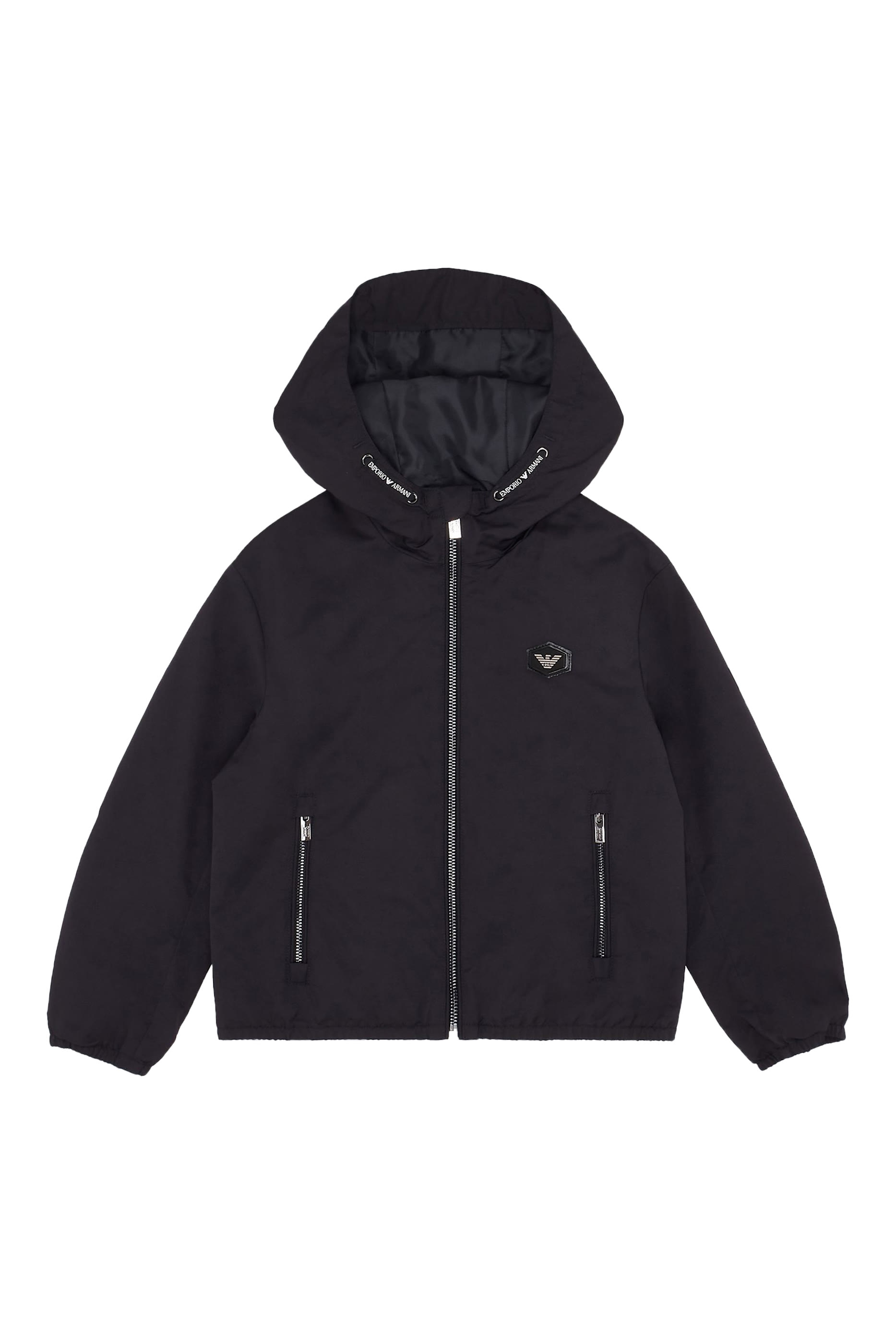 Kids Water-Repellent Nylon Hooded Jacket with Logo Patch