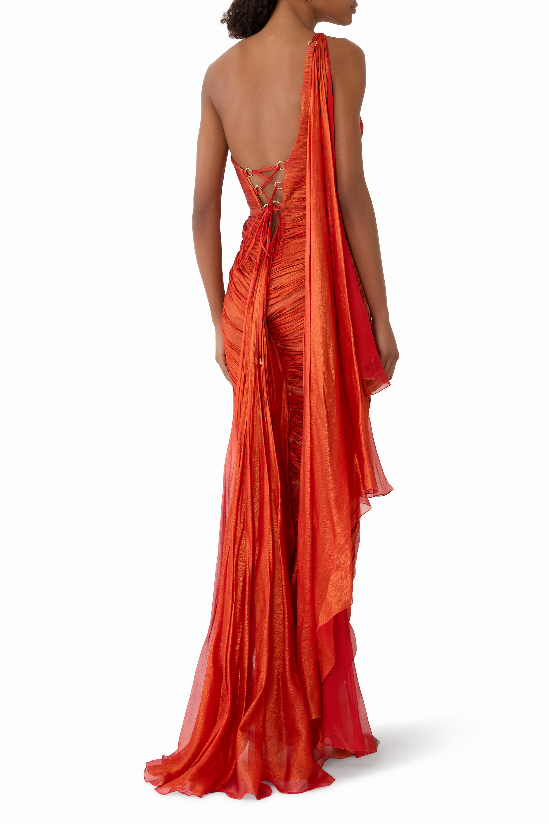 One-Shoulder Pleated Evening Dress