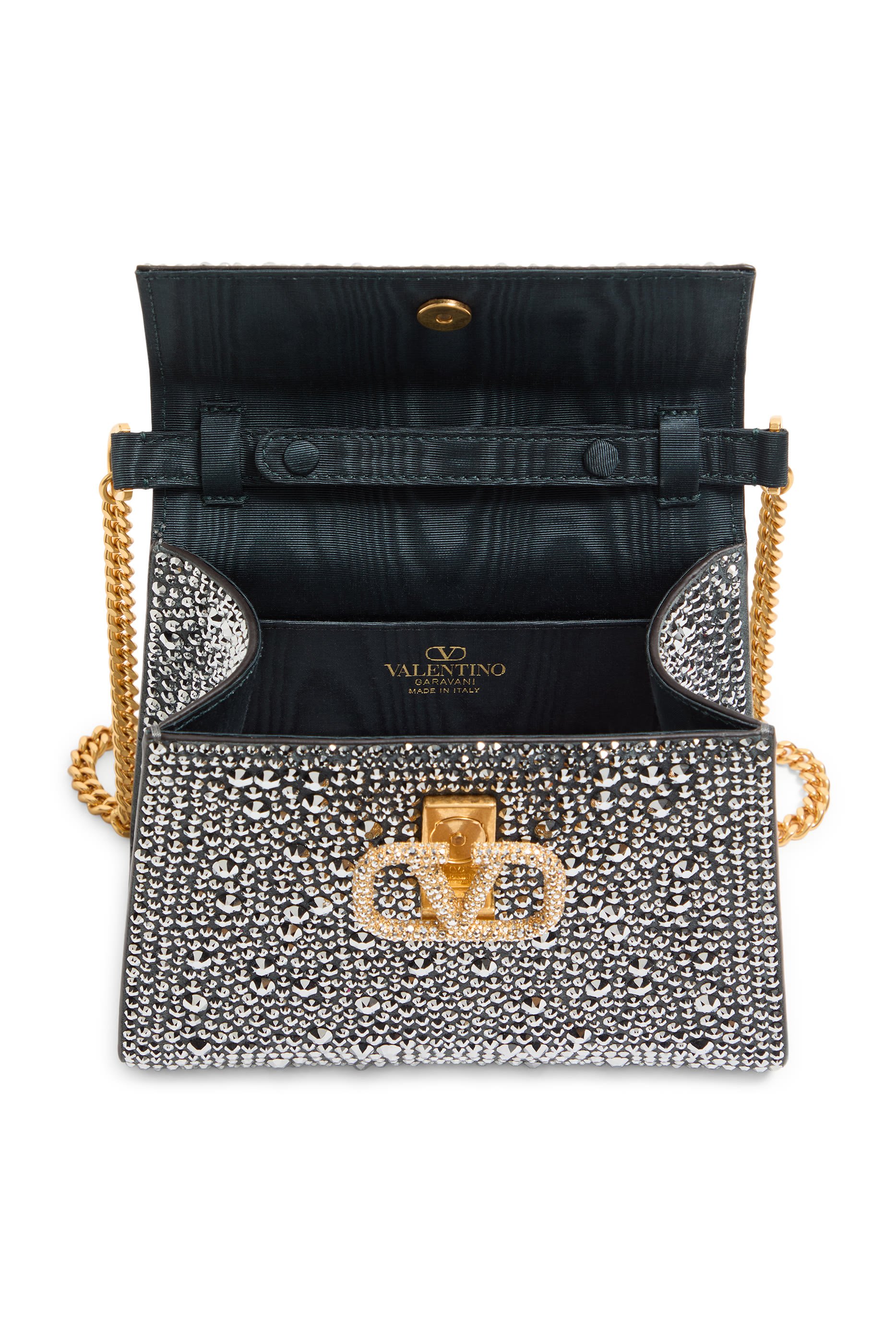 Rhinestones and Jewel Logo Mini VSling Handbag