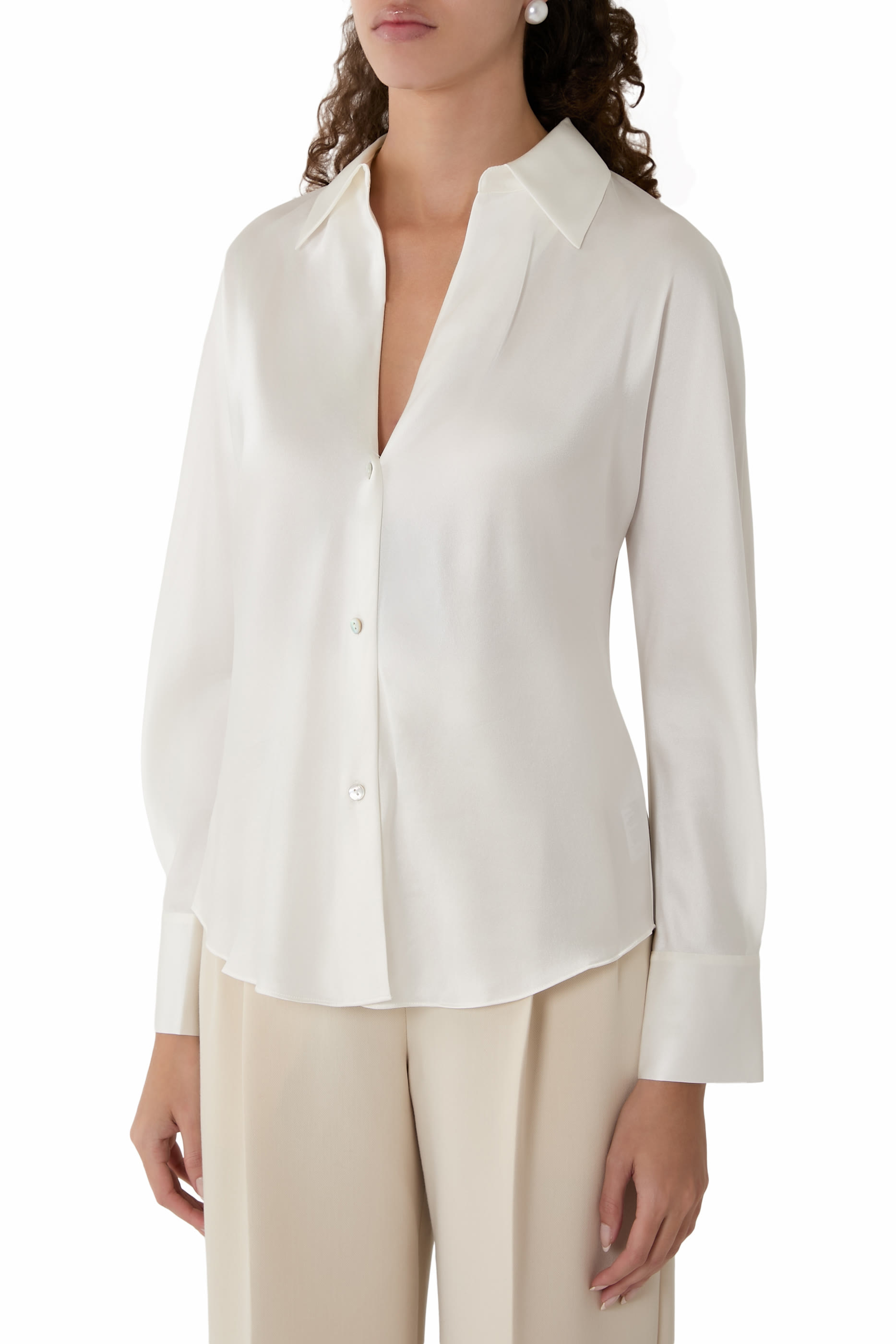 Silk Bias Long-Sleeve Blouse 