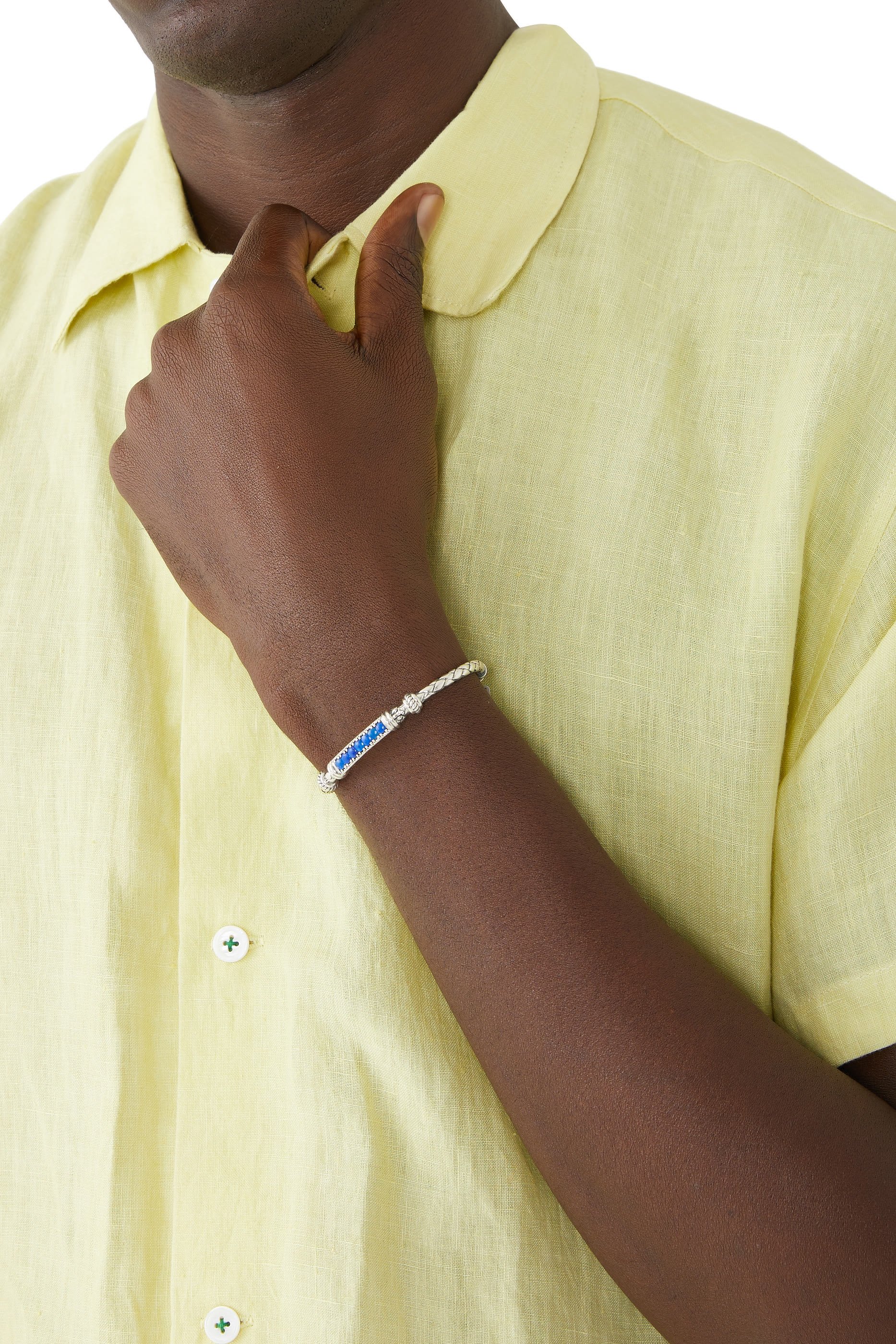 Single Braided Bangle, Silver & Lapis Lazuli