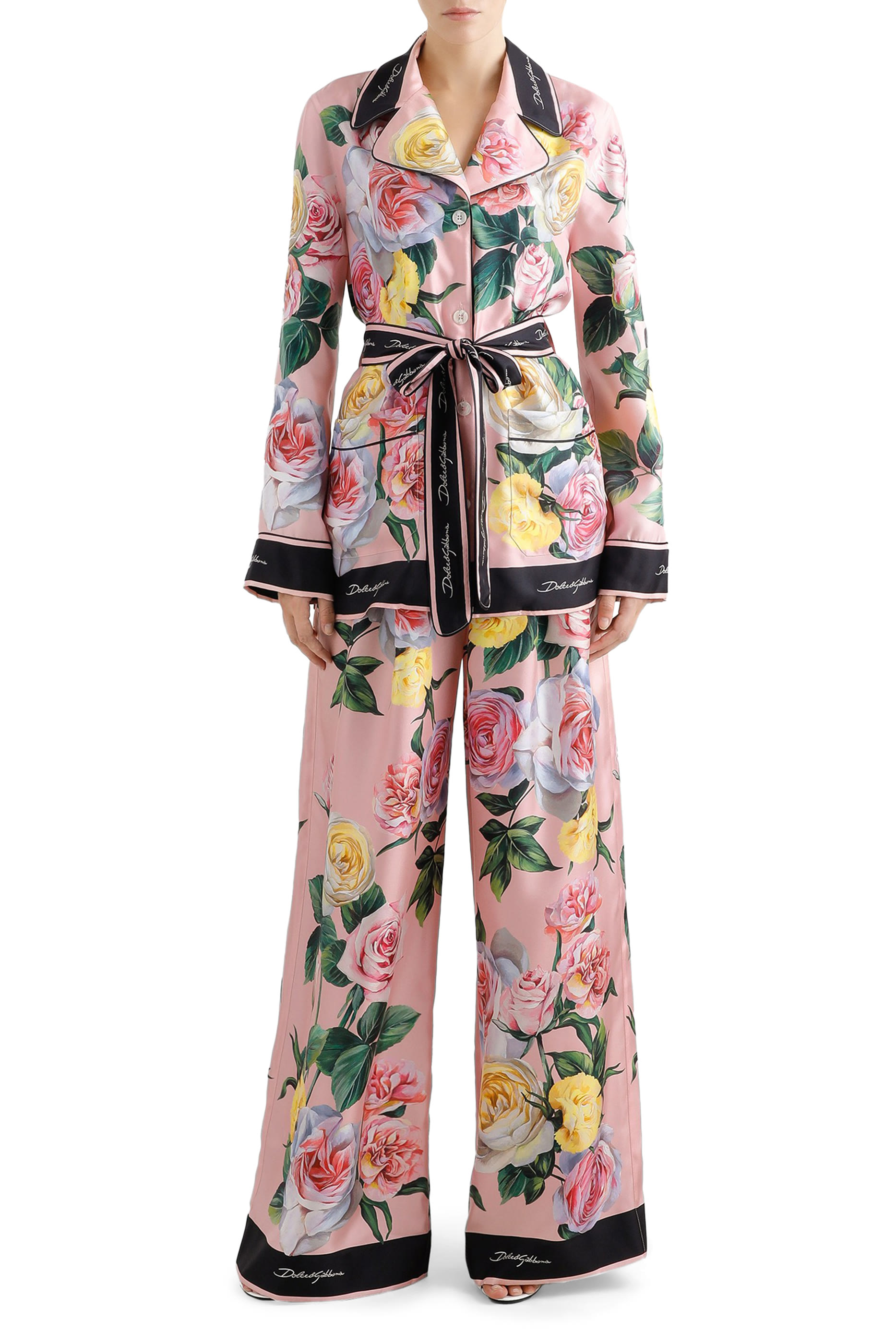 Rose and Peony Print Silk Pajama Pants