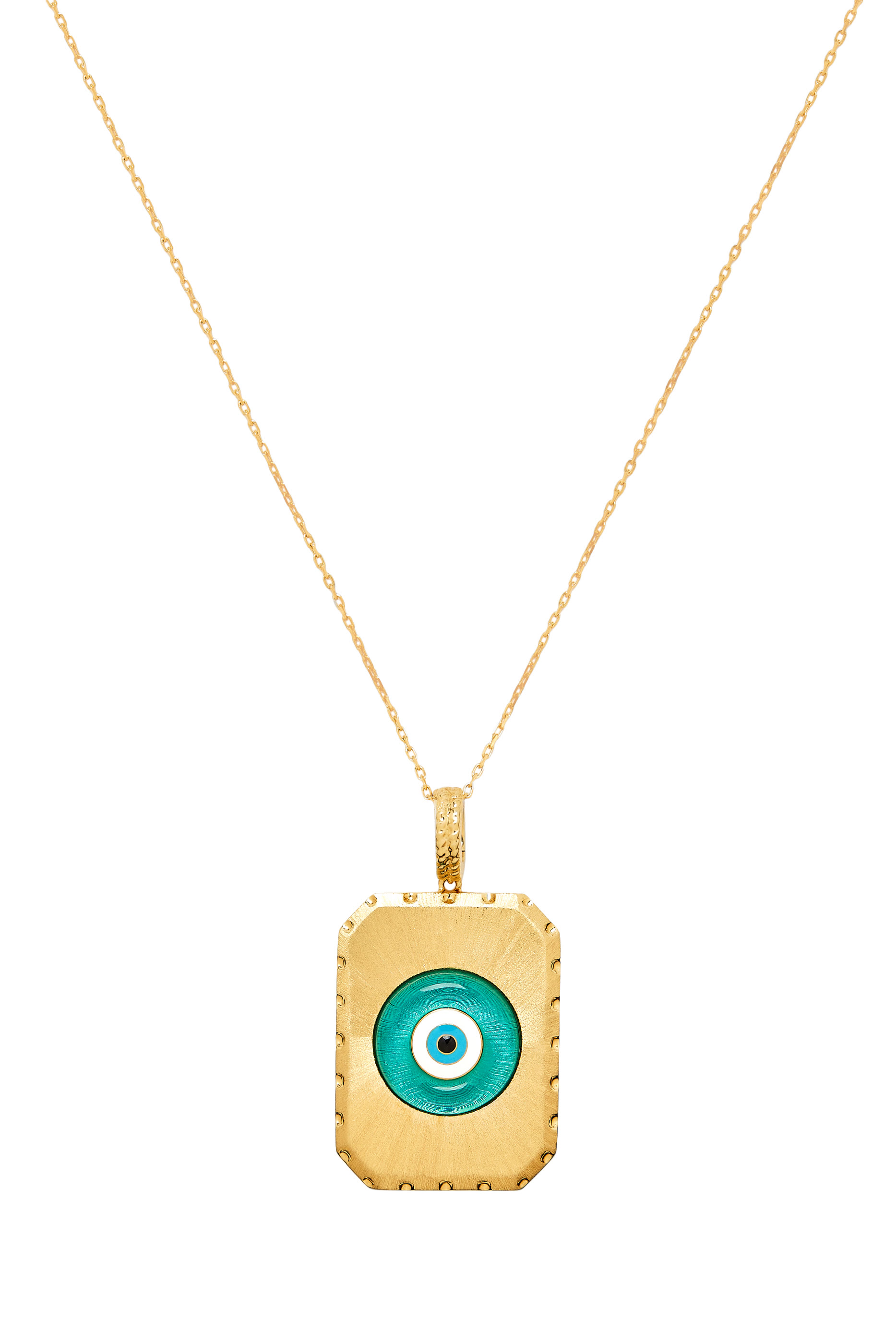 Evil Eye Brushed Charm, 18K Yellow Gold & Enamel
