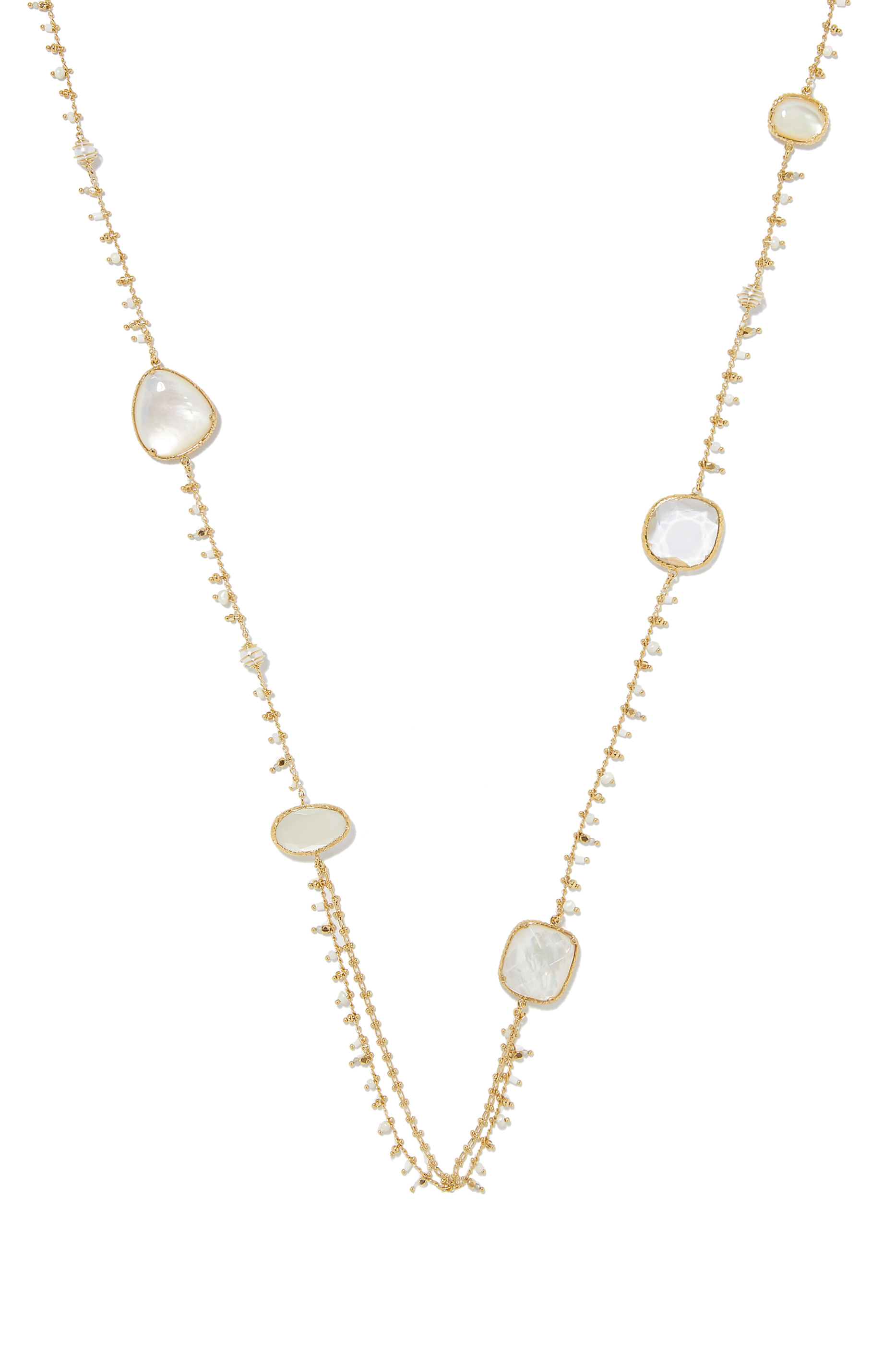 Serti Poncherie Long Necklace, 24k Gold-Plated Brass & Mother of Pearl