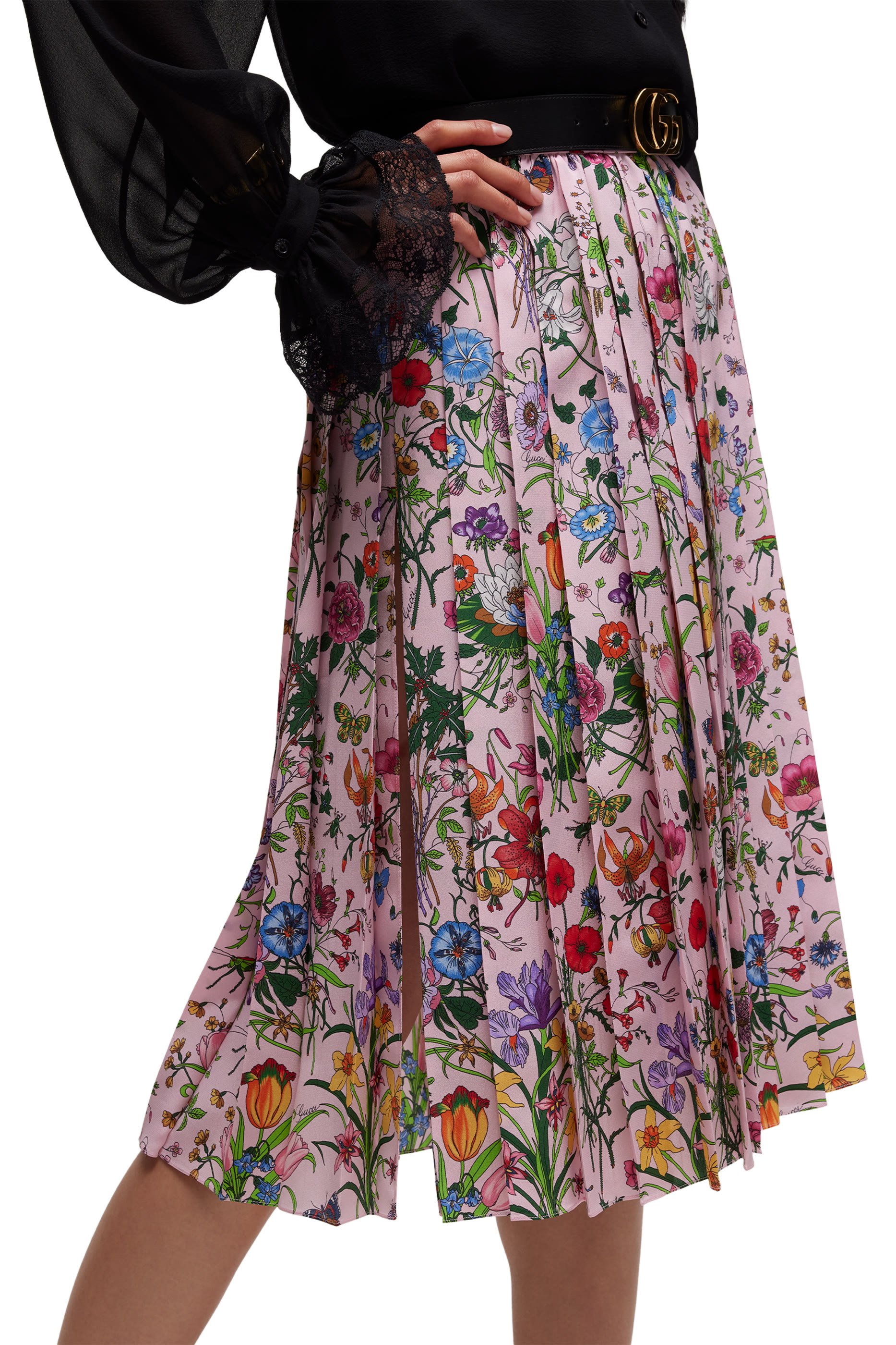 Printed Silk Pleated Skirt