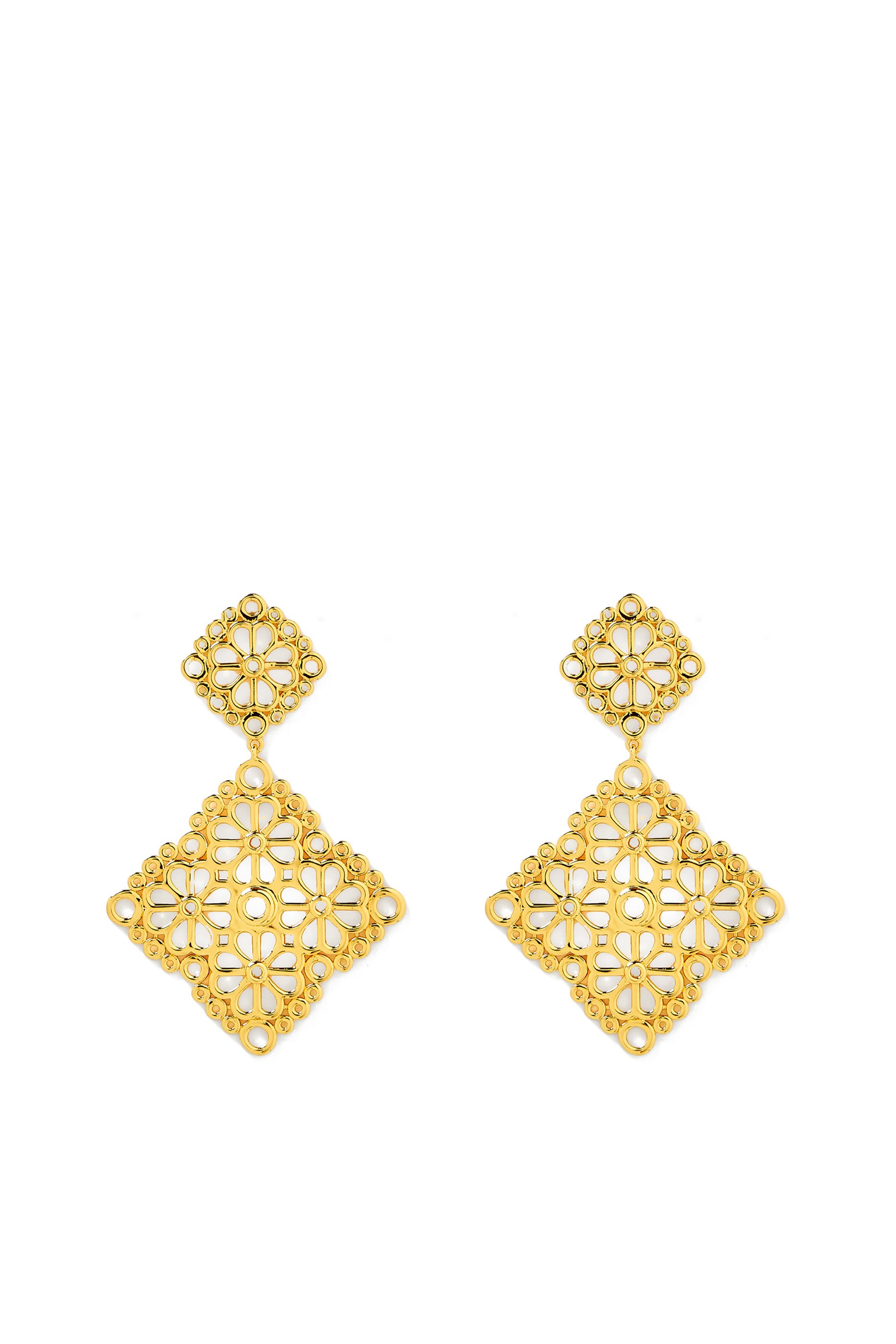 Spade Flower Lace Drop Earrings, Plated Metal & Steel