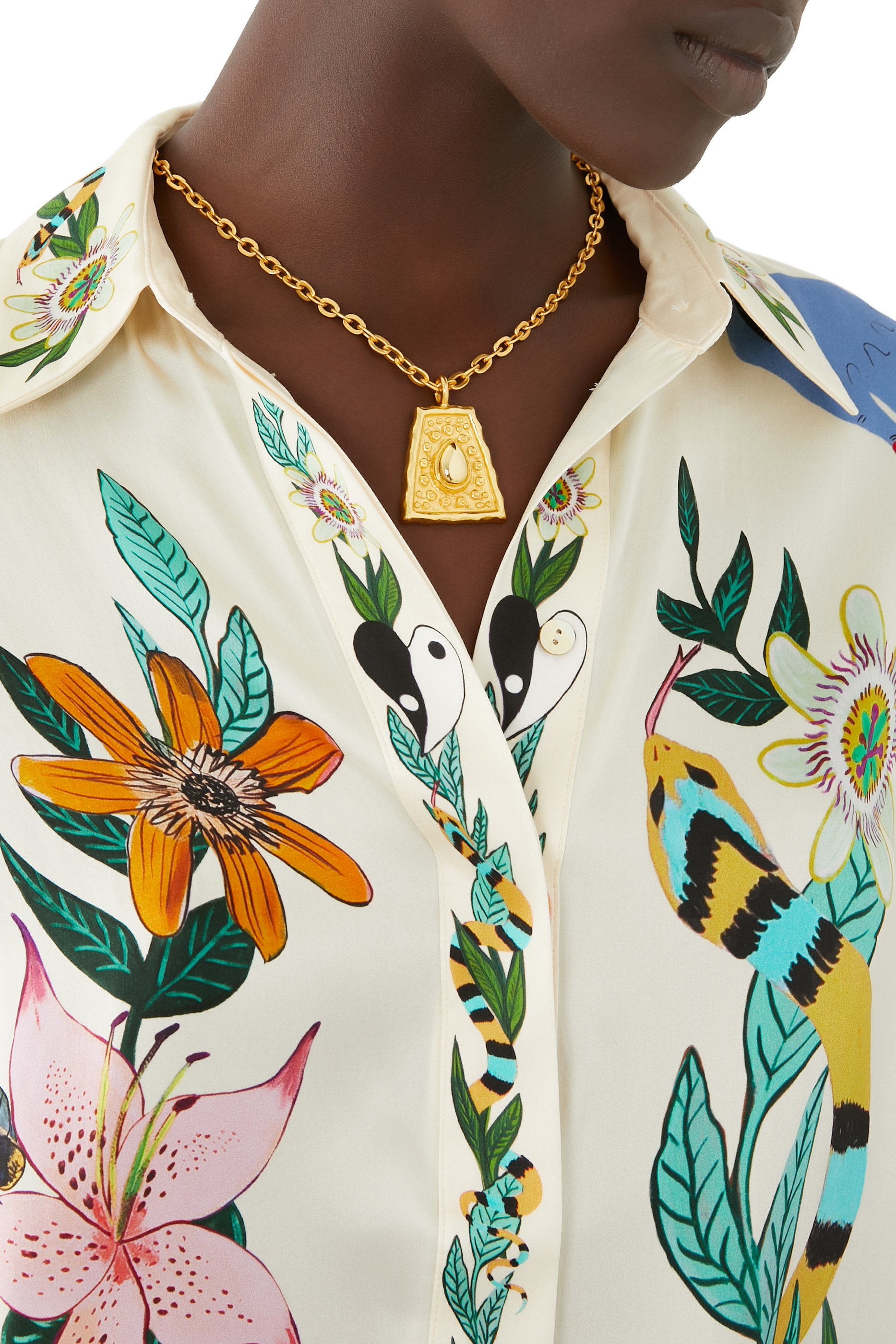 Mayan Chain Necklace, 24k Yellow Gold-Plated Brass