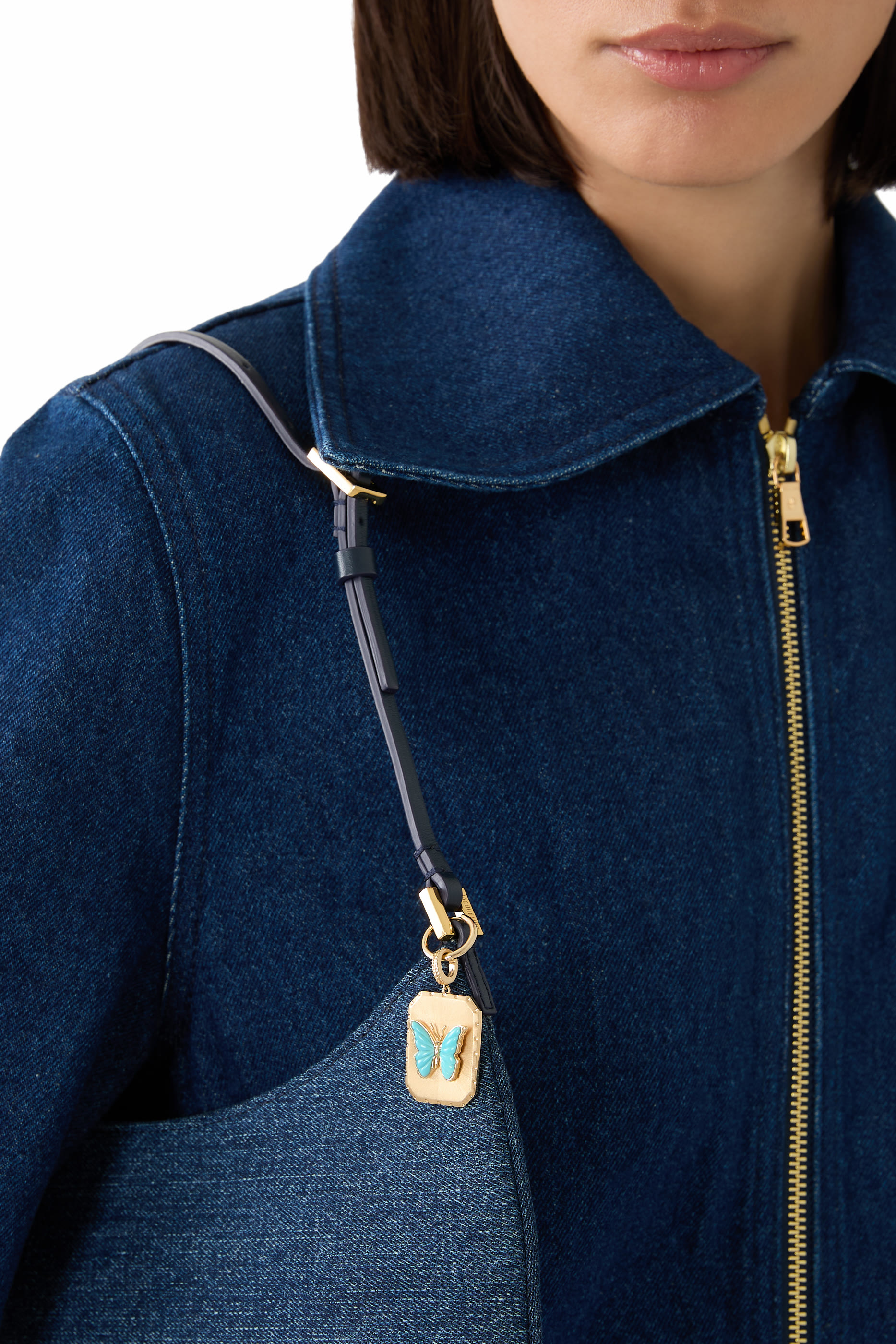 Butterfly Brushed Charm, 18K Yellow Gold & Turquoise