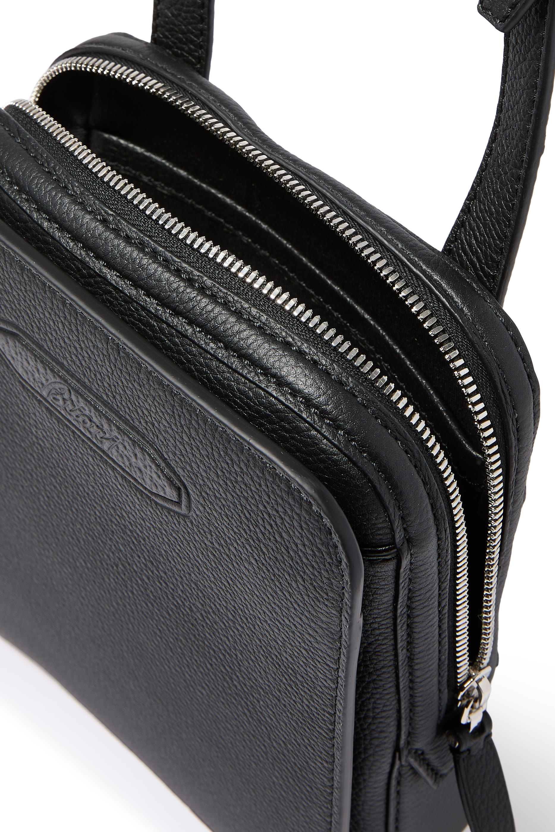 Logo Grained Leather Messenger Bag