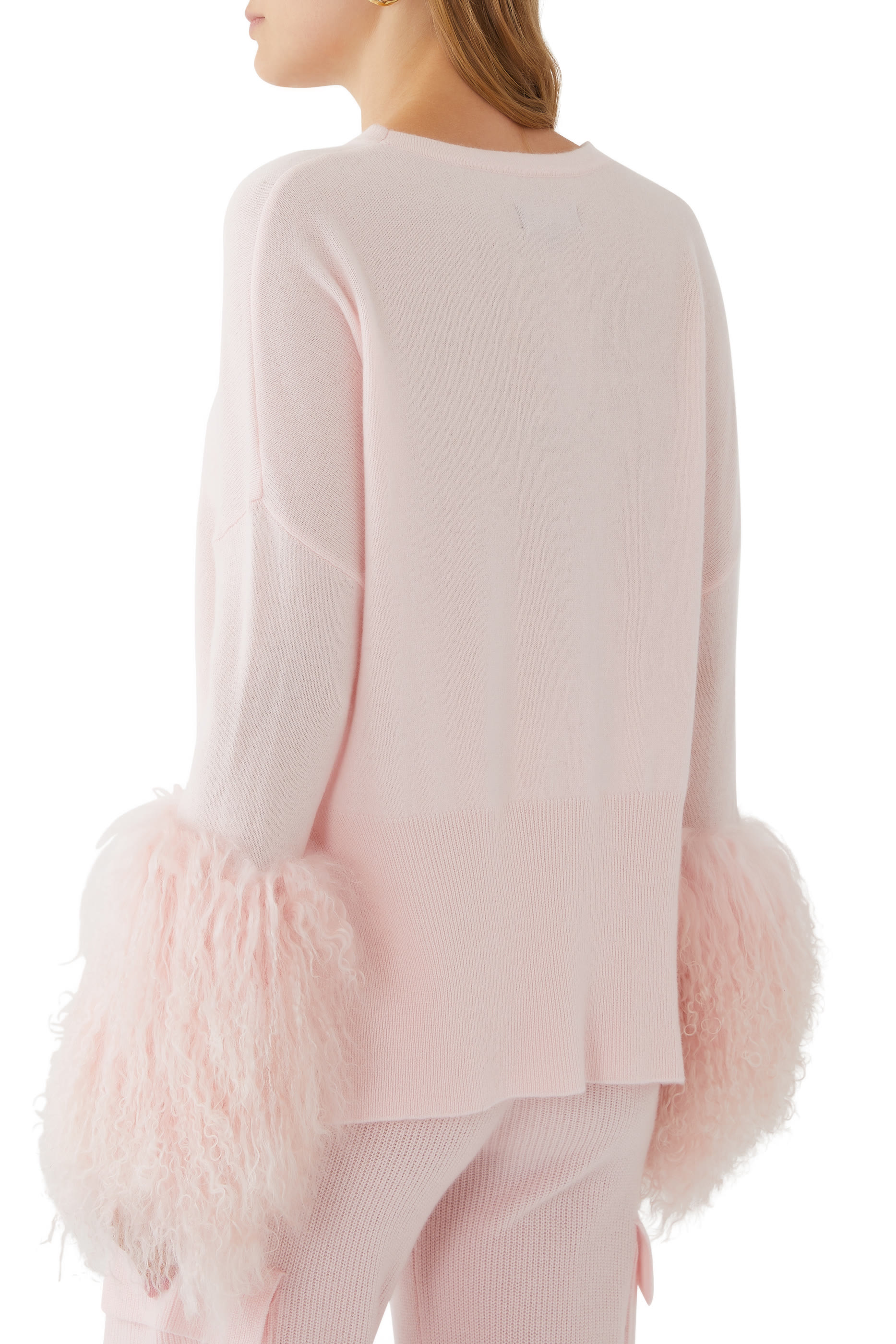 Round Neck Sweater with Shearling Cuff