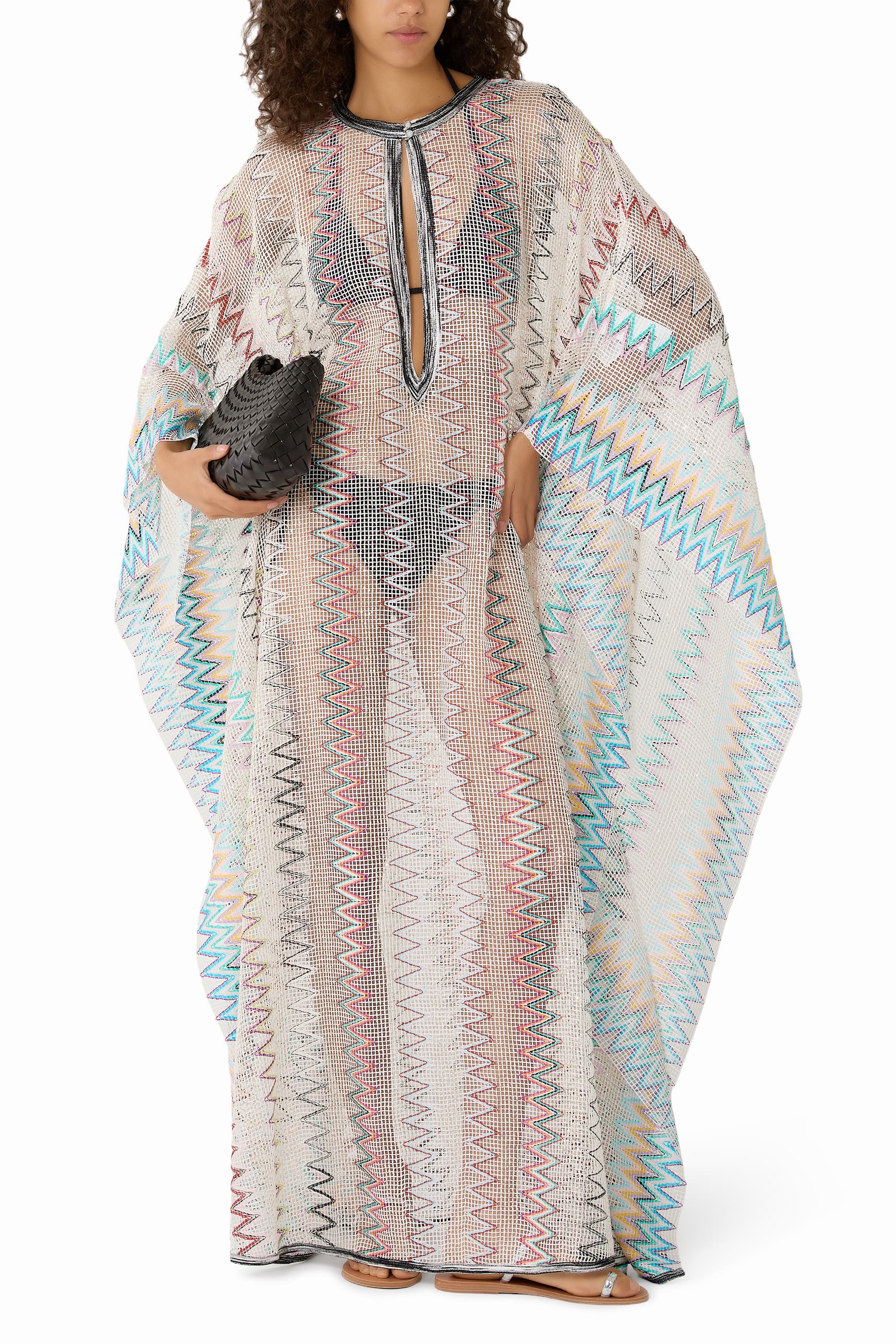  Mare Chevron Net Plunge Maxi Kaftan