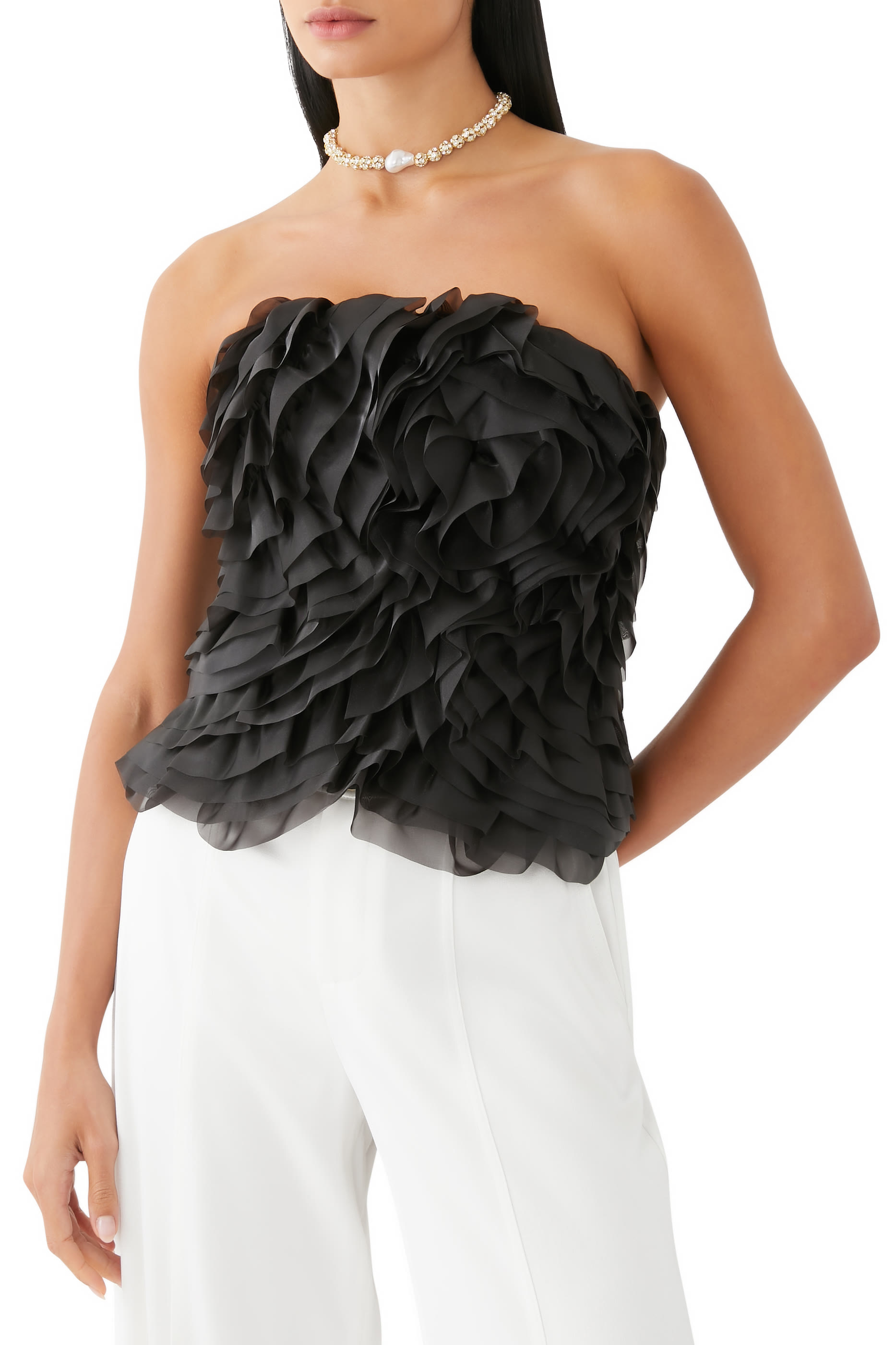 Charmed Rosette Ruffle Bustier