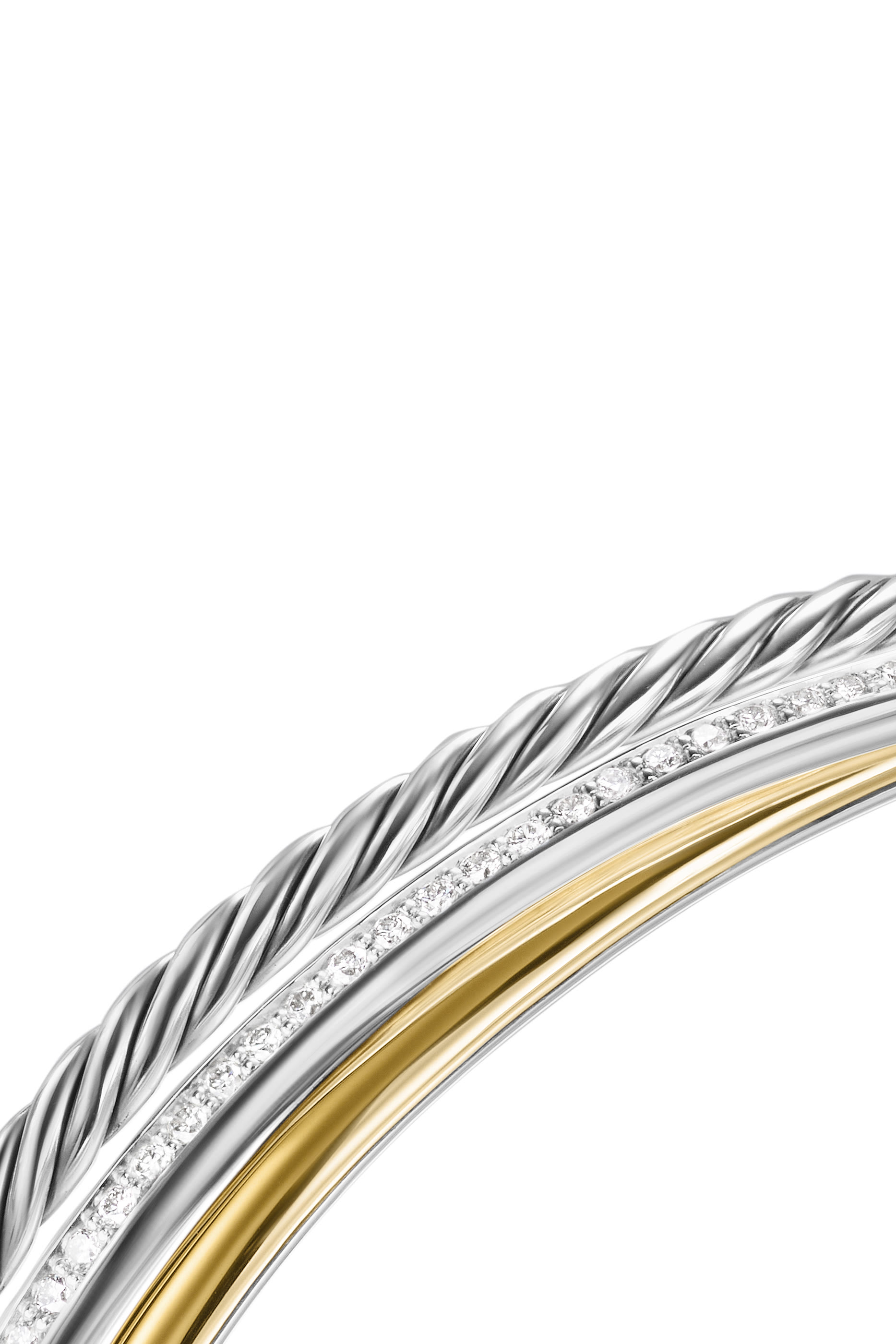 Crossover Three Row Bracelet, Sterling Silver with 18K Yellow Gold & Diamonds