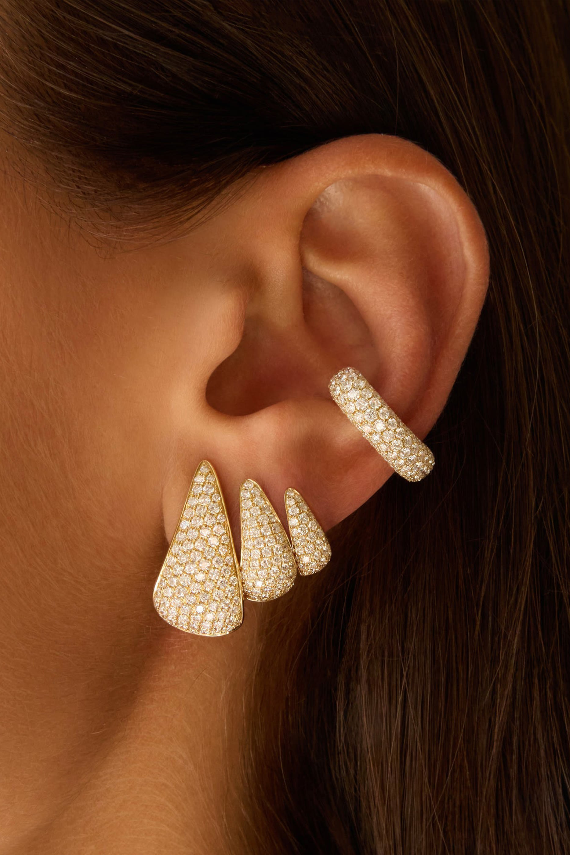 Small Diamond Claw Earrings, 18k Yellow Gold & Diamonds