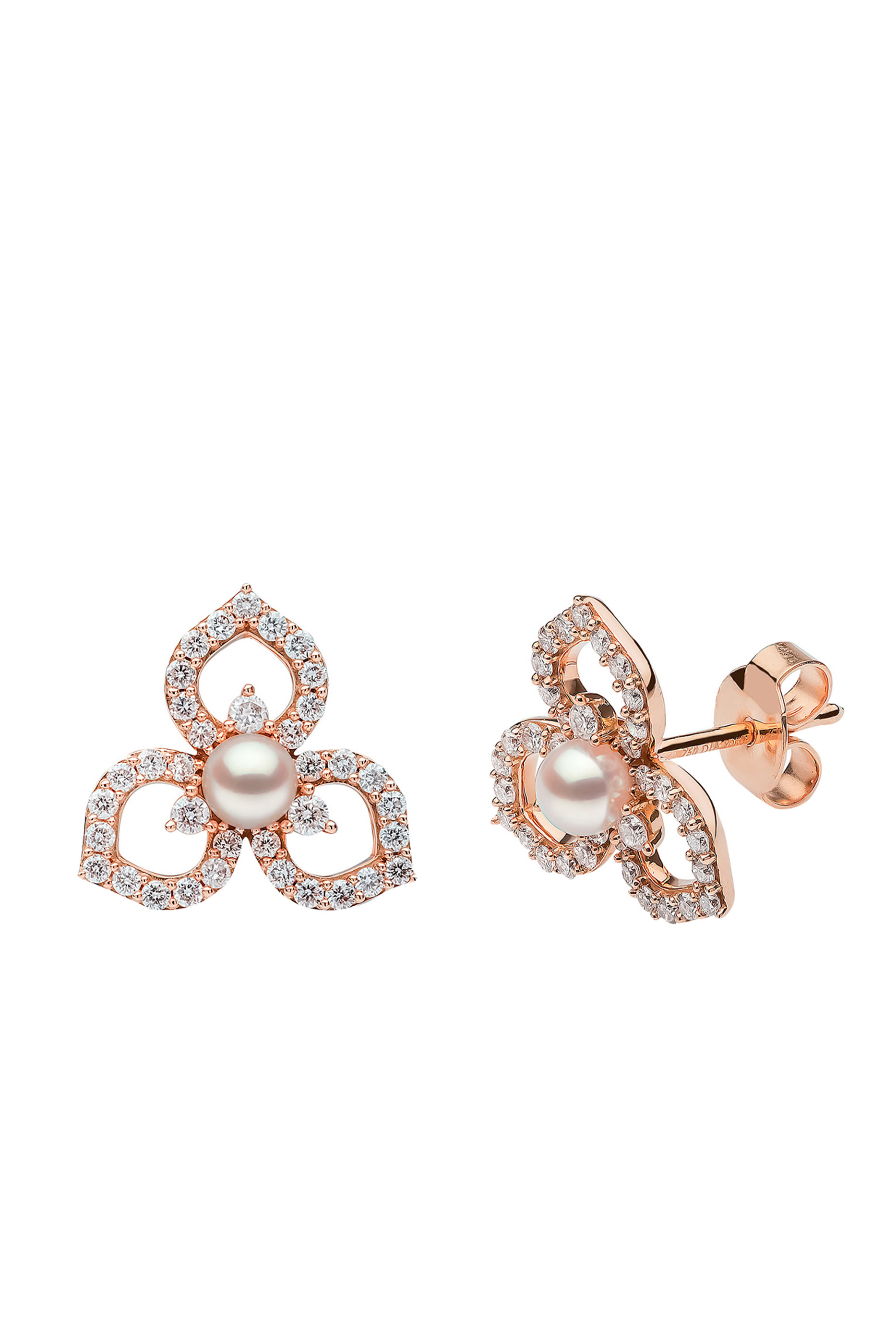 Petal Earrings, 18k Rose Gold, Diamond & Pearl