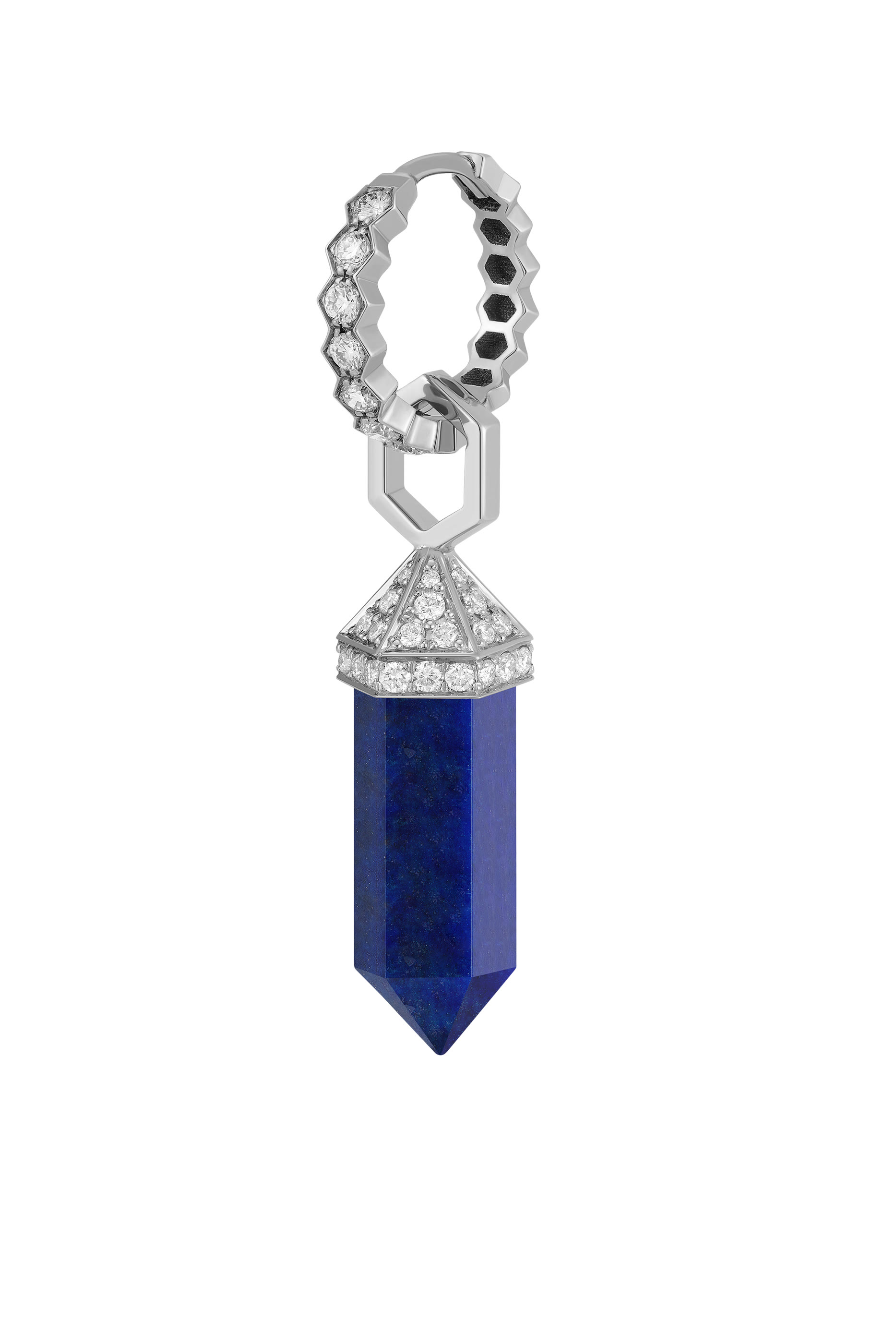 Chakra Small Single Earring, 18k White Gold with Lapis Lazuli & Diamonds