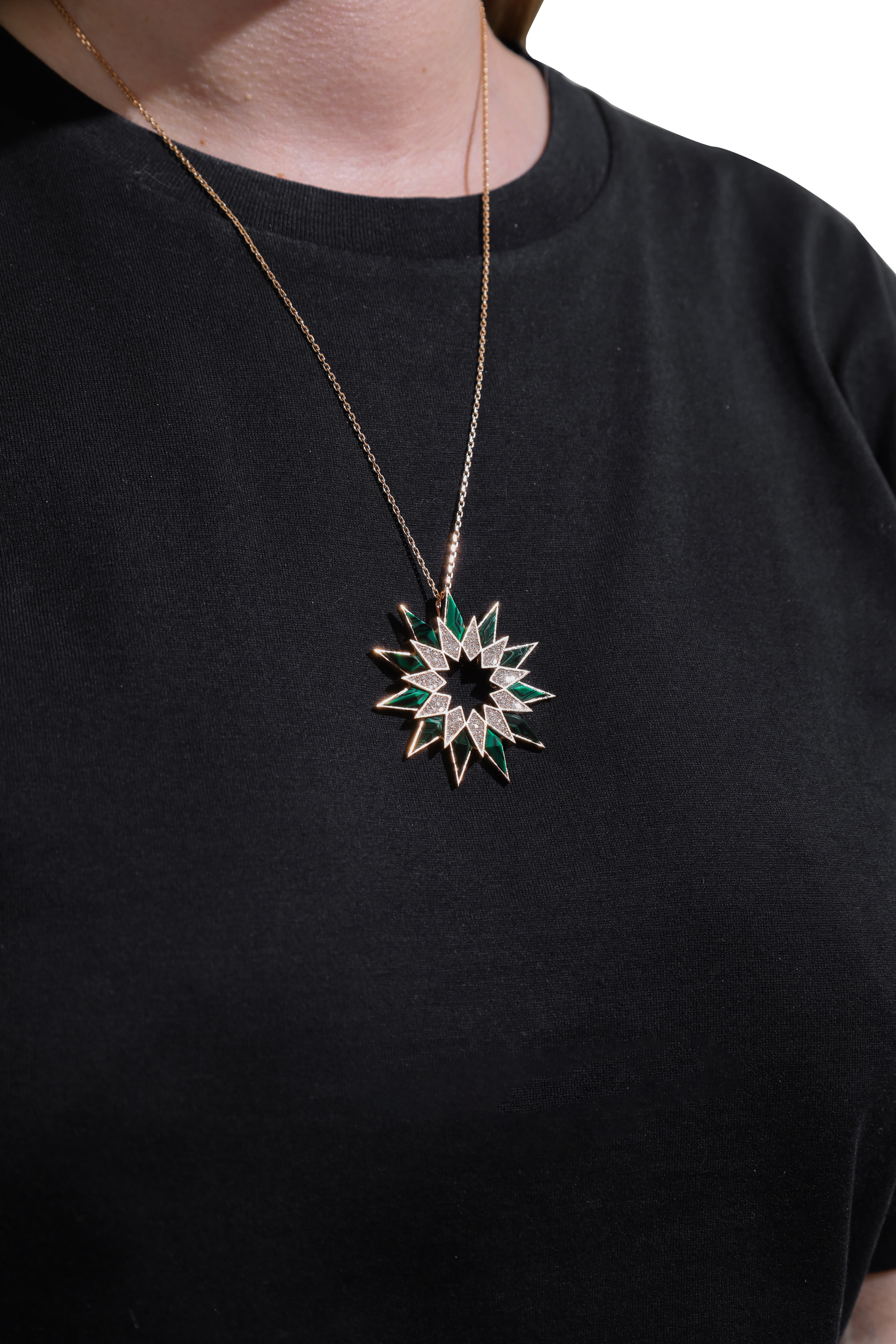 Nord Pendant, 18k Rose Gold with Malachite & Diamonds
