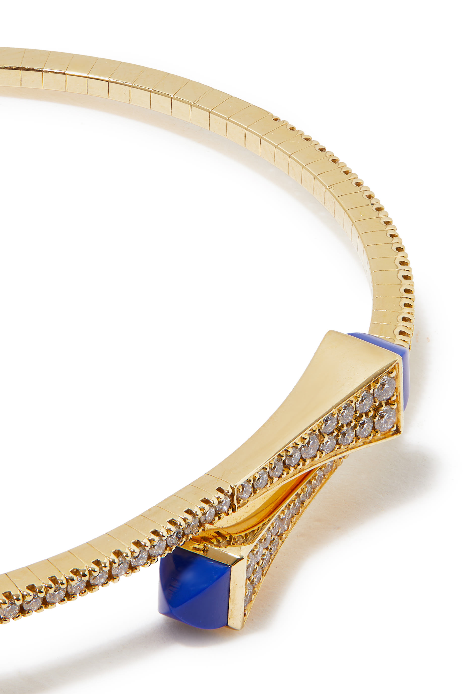 Cleo Slim Bangle, 18k Yellow Gold with Lapis Lazuli & Diamonds
