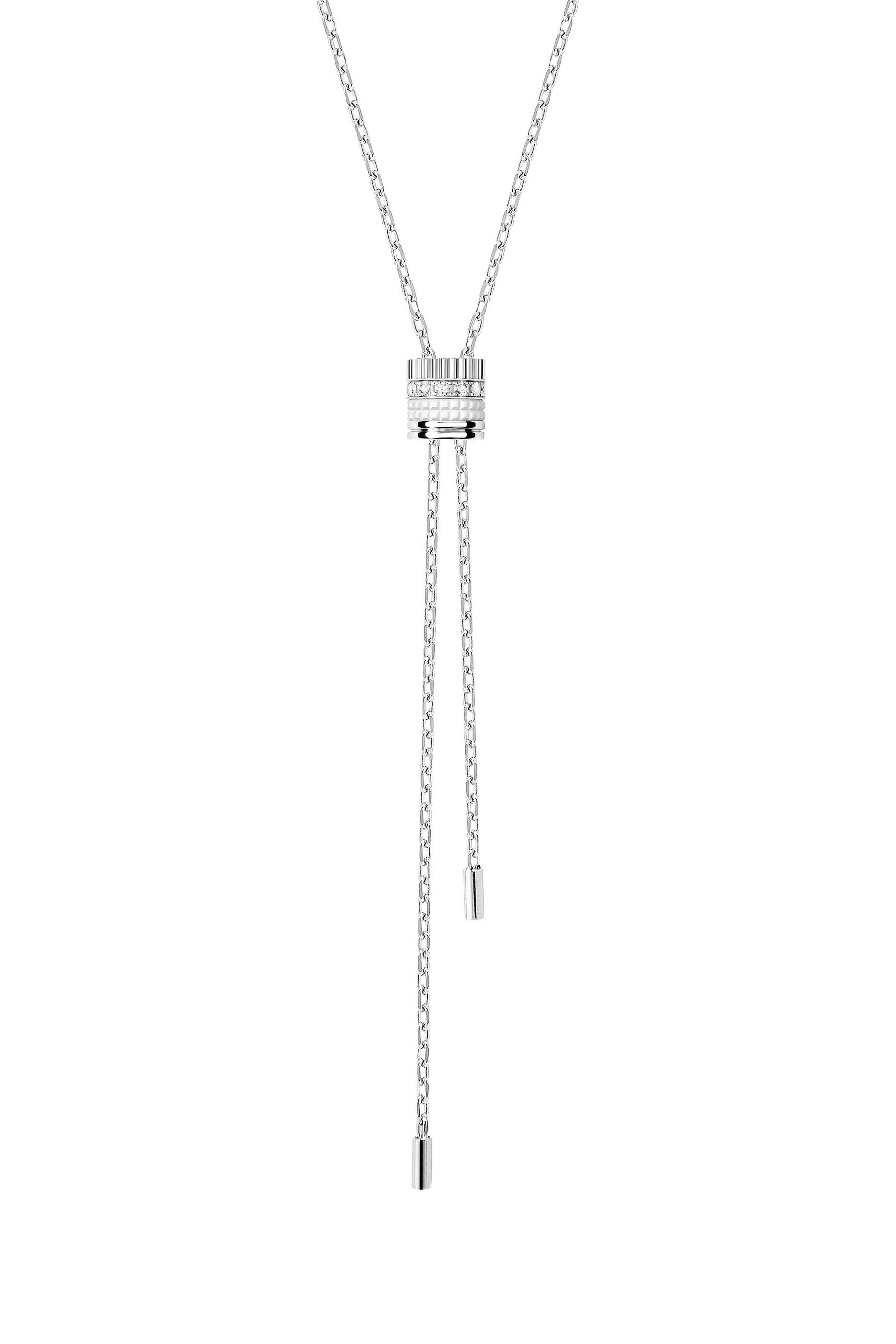 Quatre Pure Edition Mini Tie Necklace, 18k White Gold & Diamonds