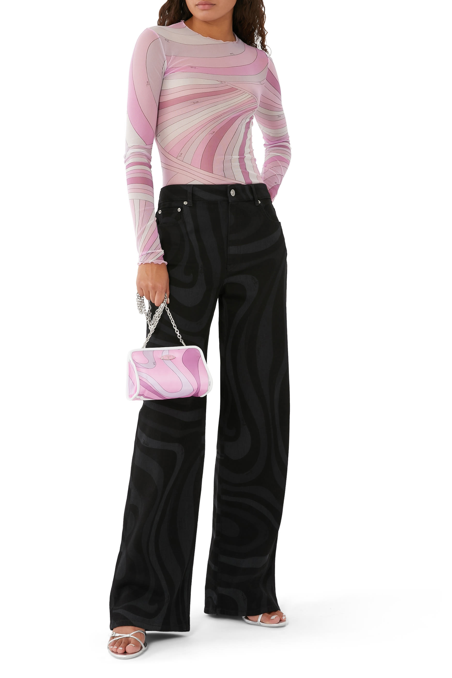 Sheer Printed Long Sleeve Top