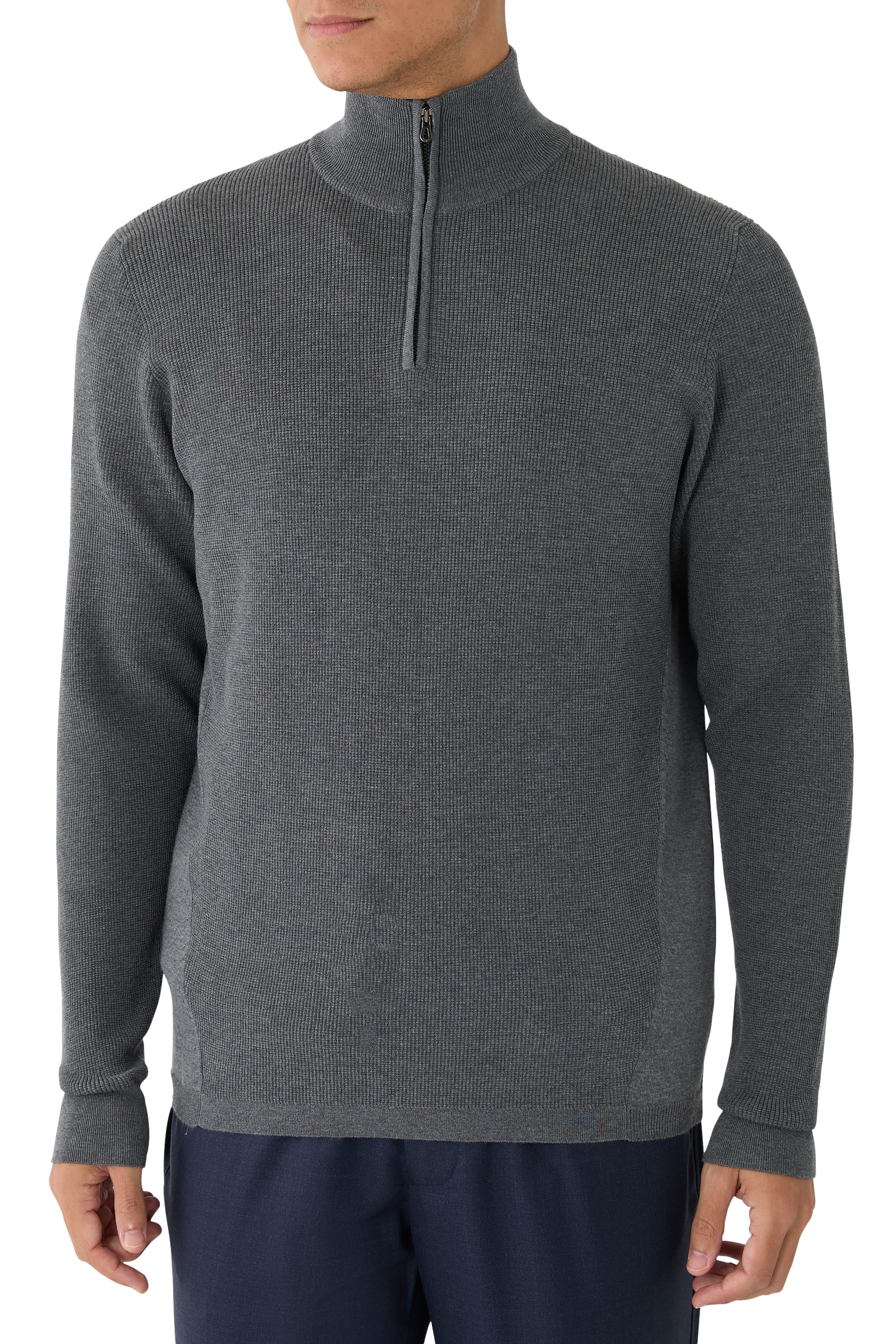  Waffle Half Zip Turtle Neck Sweater