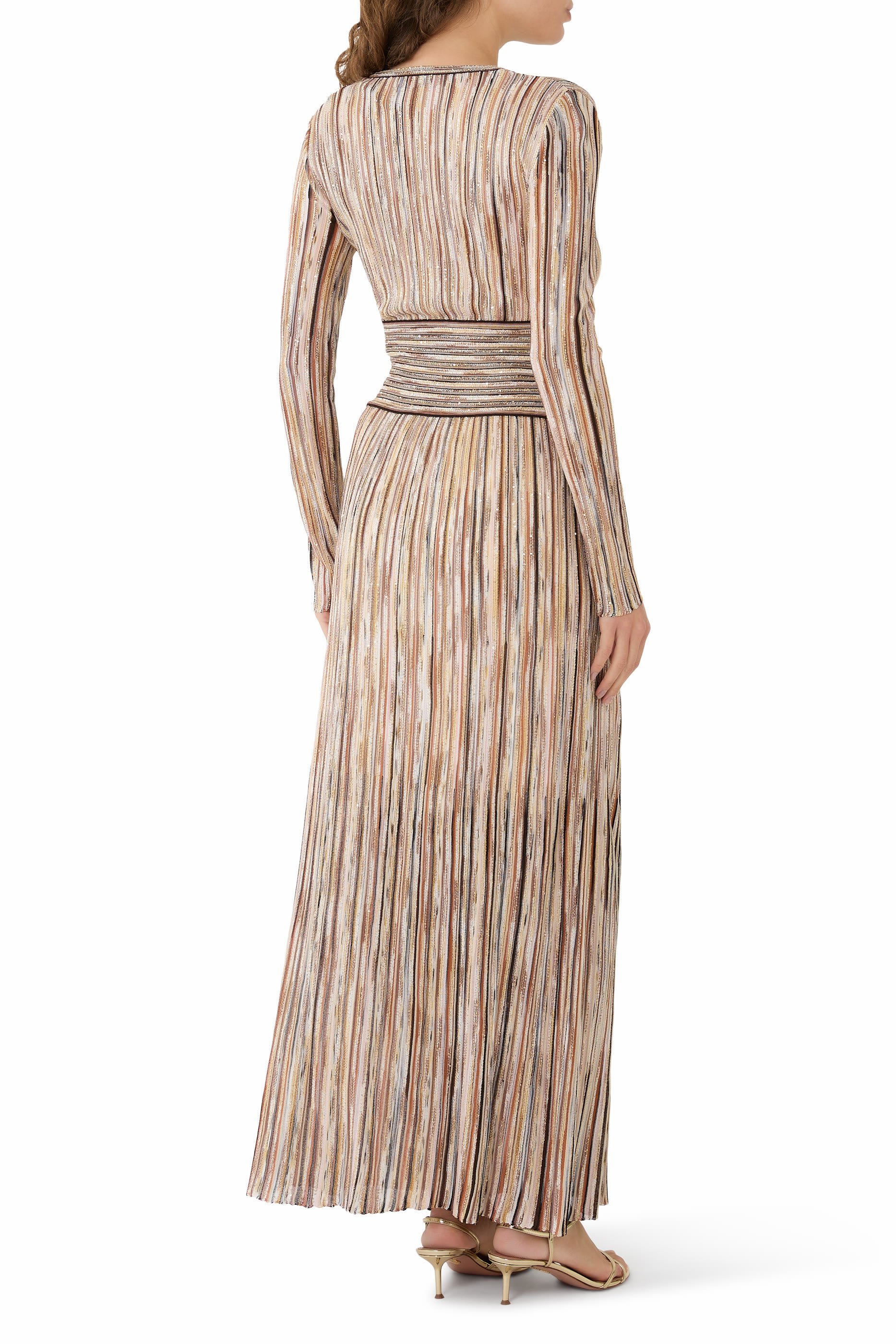 Partialized Knit Lurex Belted Long Dress