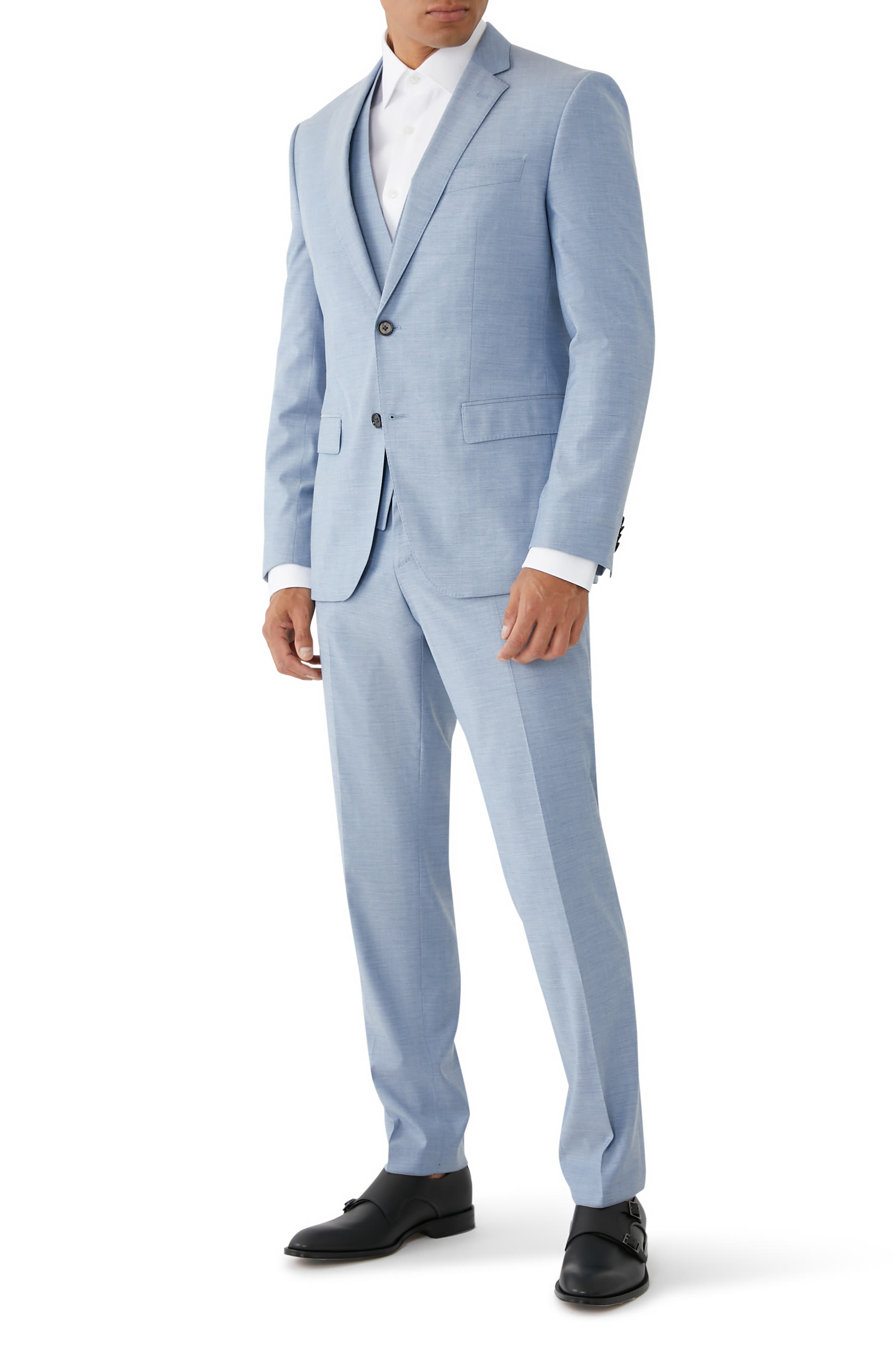 Slim Fit Blazer in Micro-patterned Linen