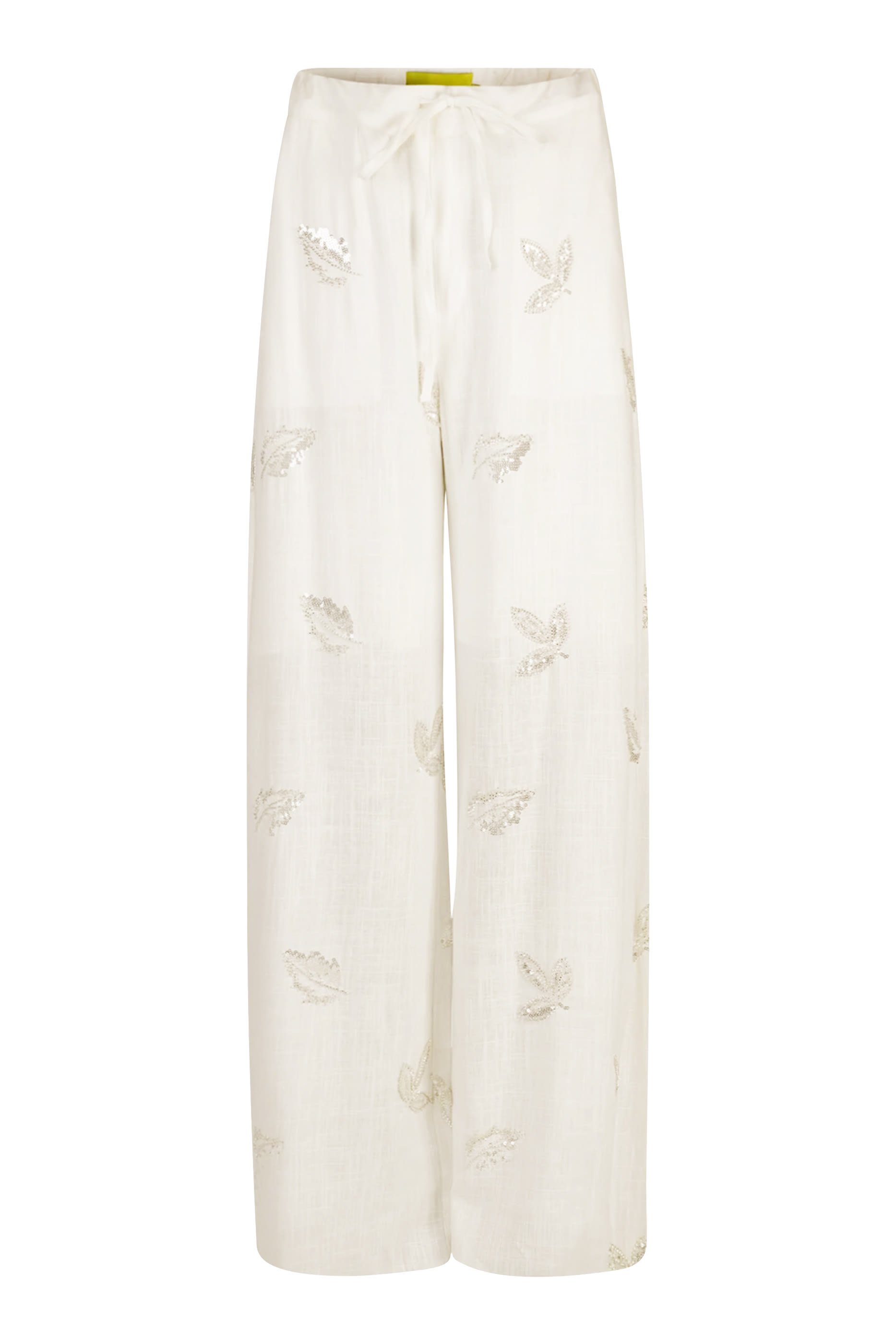Embroidered Sequins Loose Linen Pajama Pants
