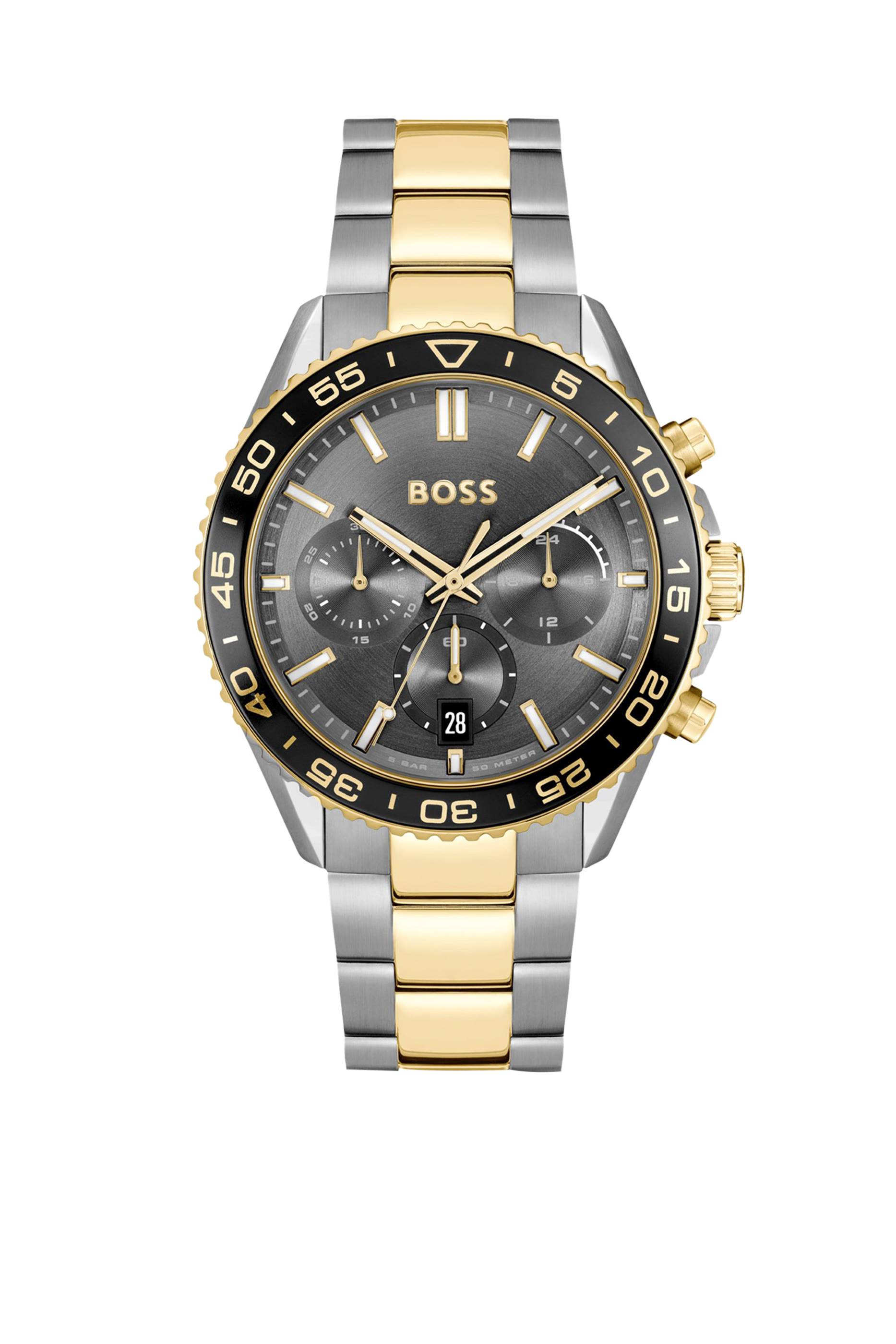 Runner Two-Tone Link-Bracelet Chronograph Watch With Grey Dial