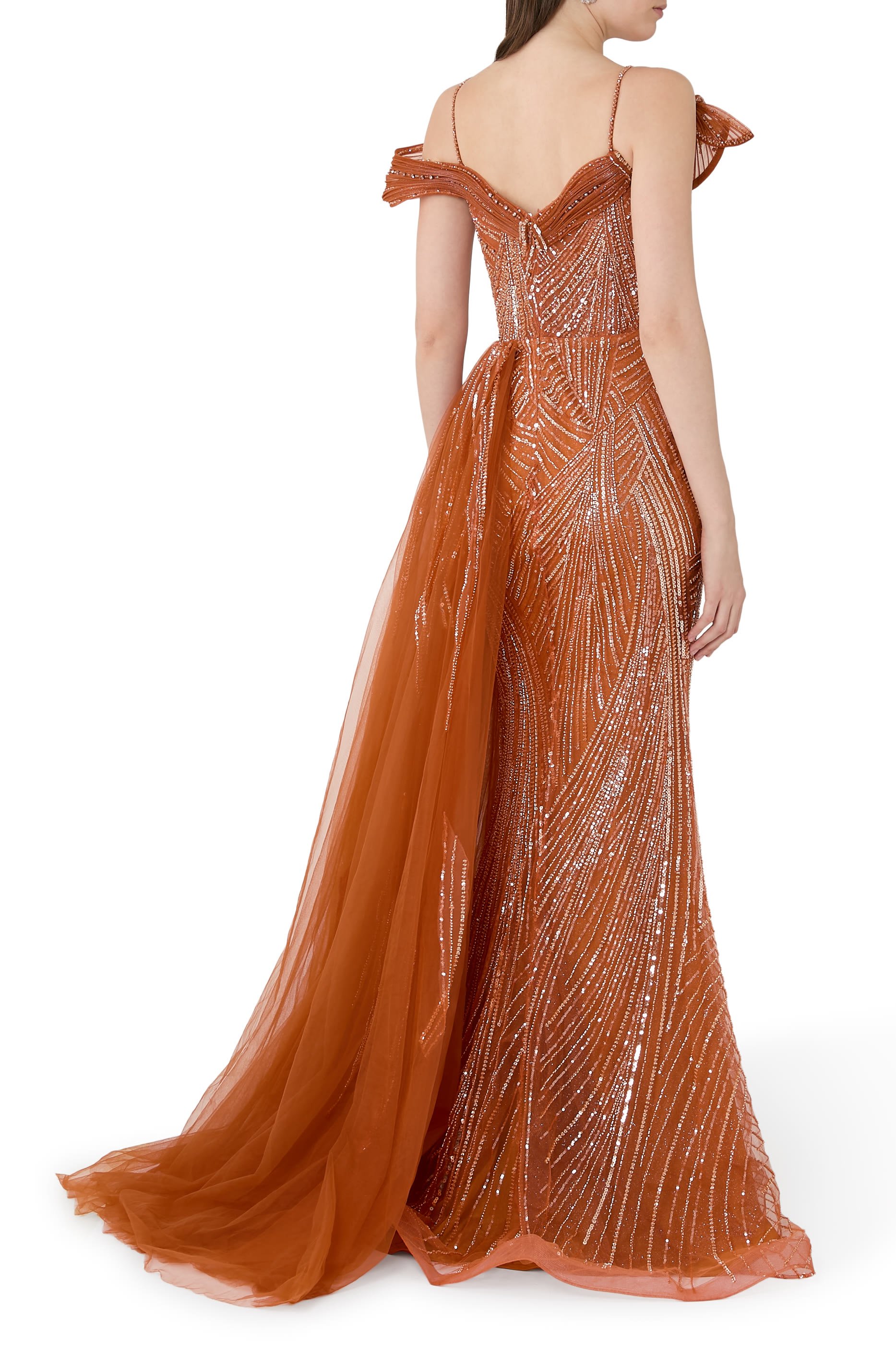 Beaded Off-shoulder Gown