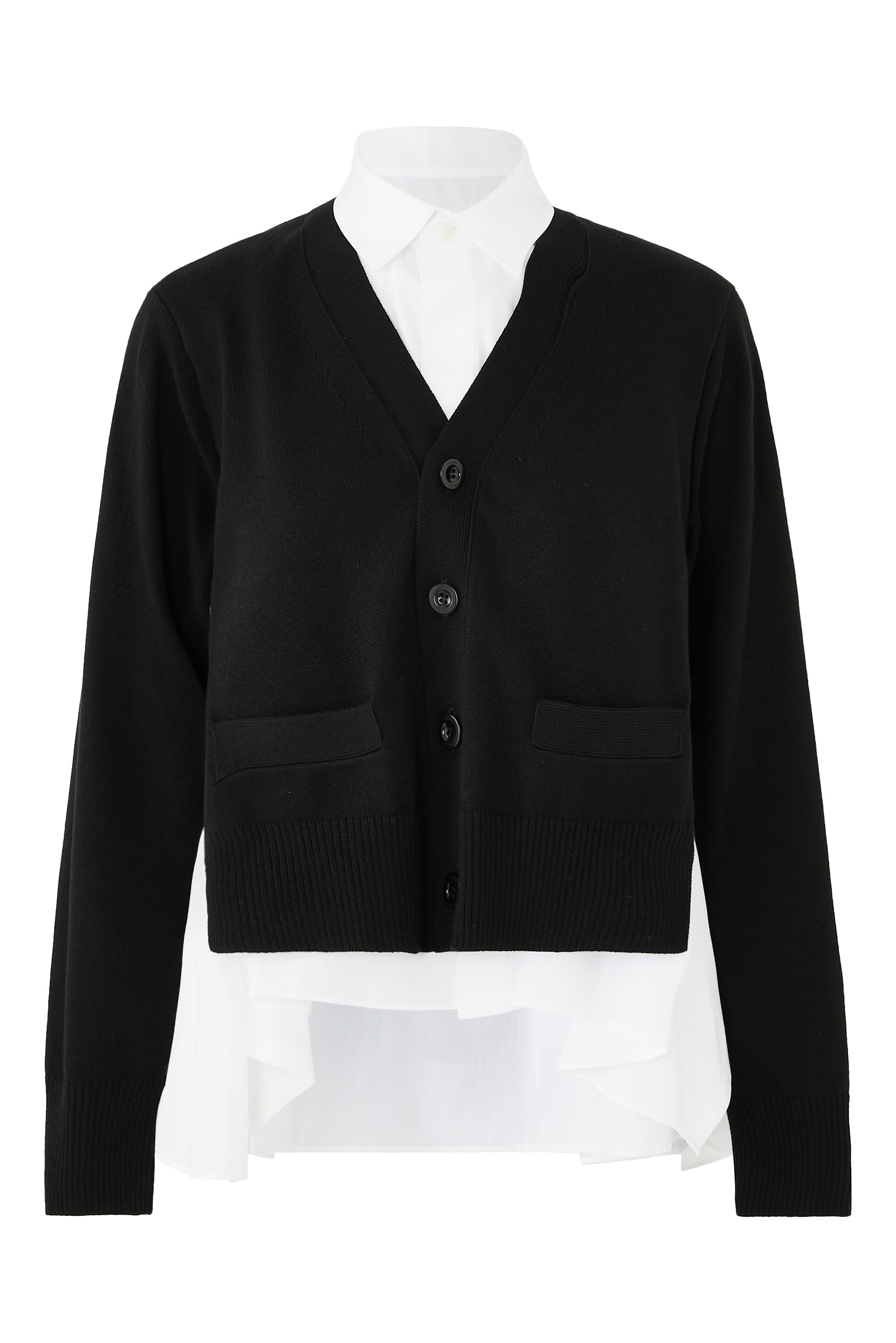 Cotton Poplin x Knit Cardigan